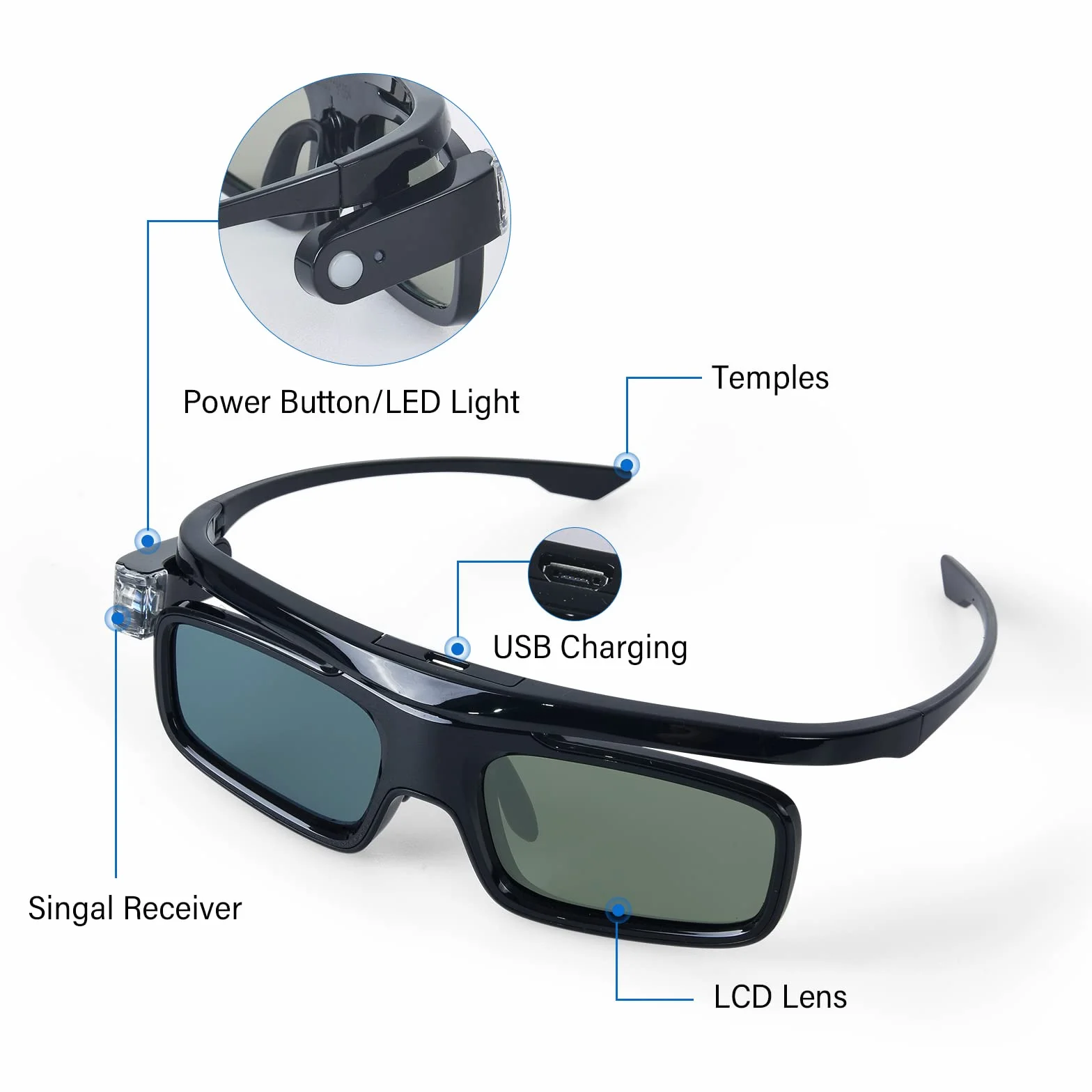 Toumei Okulary 3D, Akumulator Active Shutter Okulary 3D DLP Link kompatybilne z Acer BenQ Optoma Viewsonic Philips LG Infocus NEC Jmgo Vivitek Cocar Toumei - 2 sztuki
