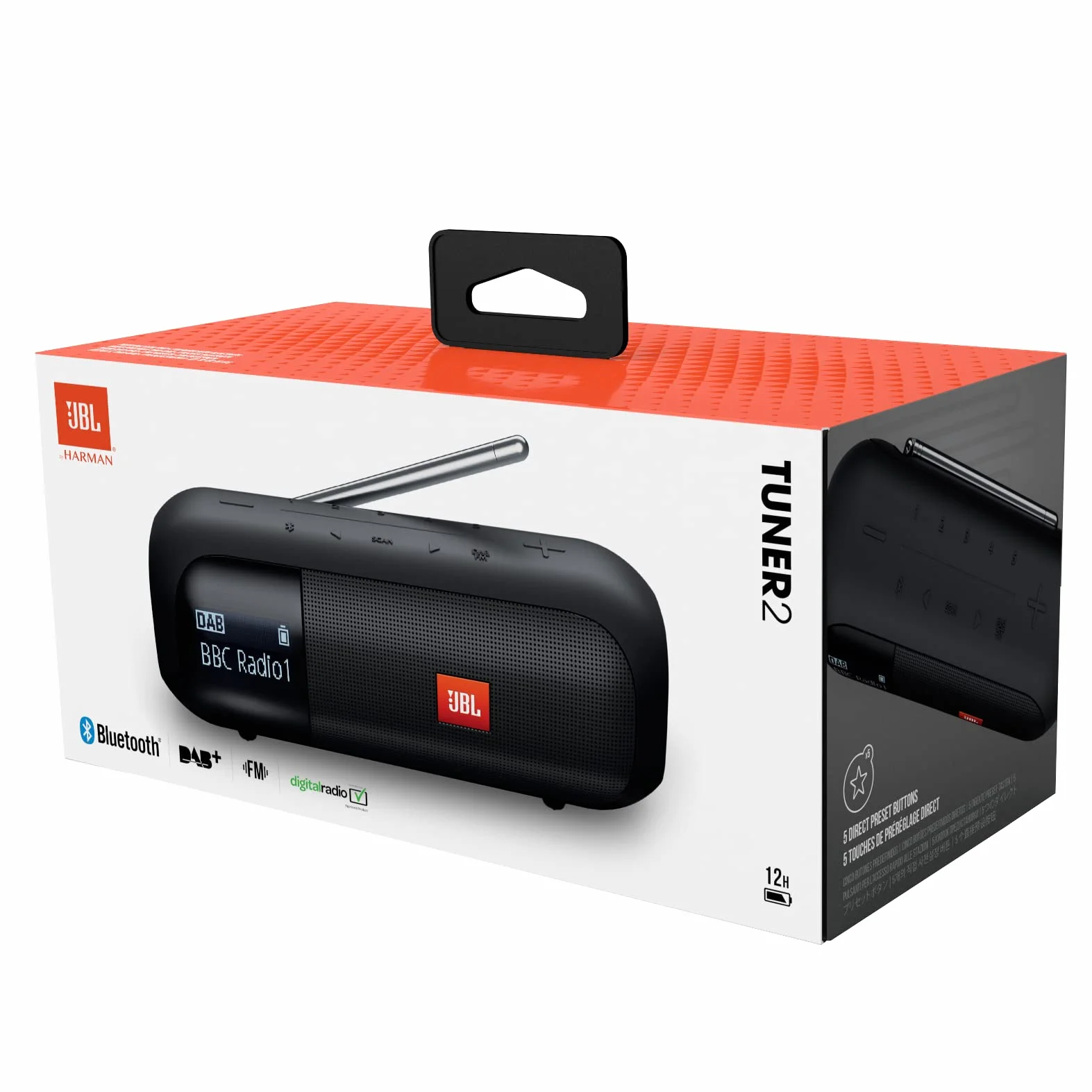 Jbl Tuner 2 JBLTUNER2BLK Głośnik Bluetooth z Radiem, Czarny, 5W