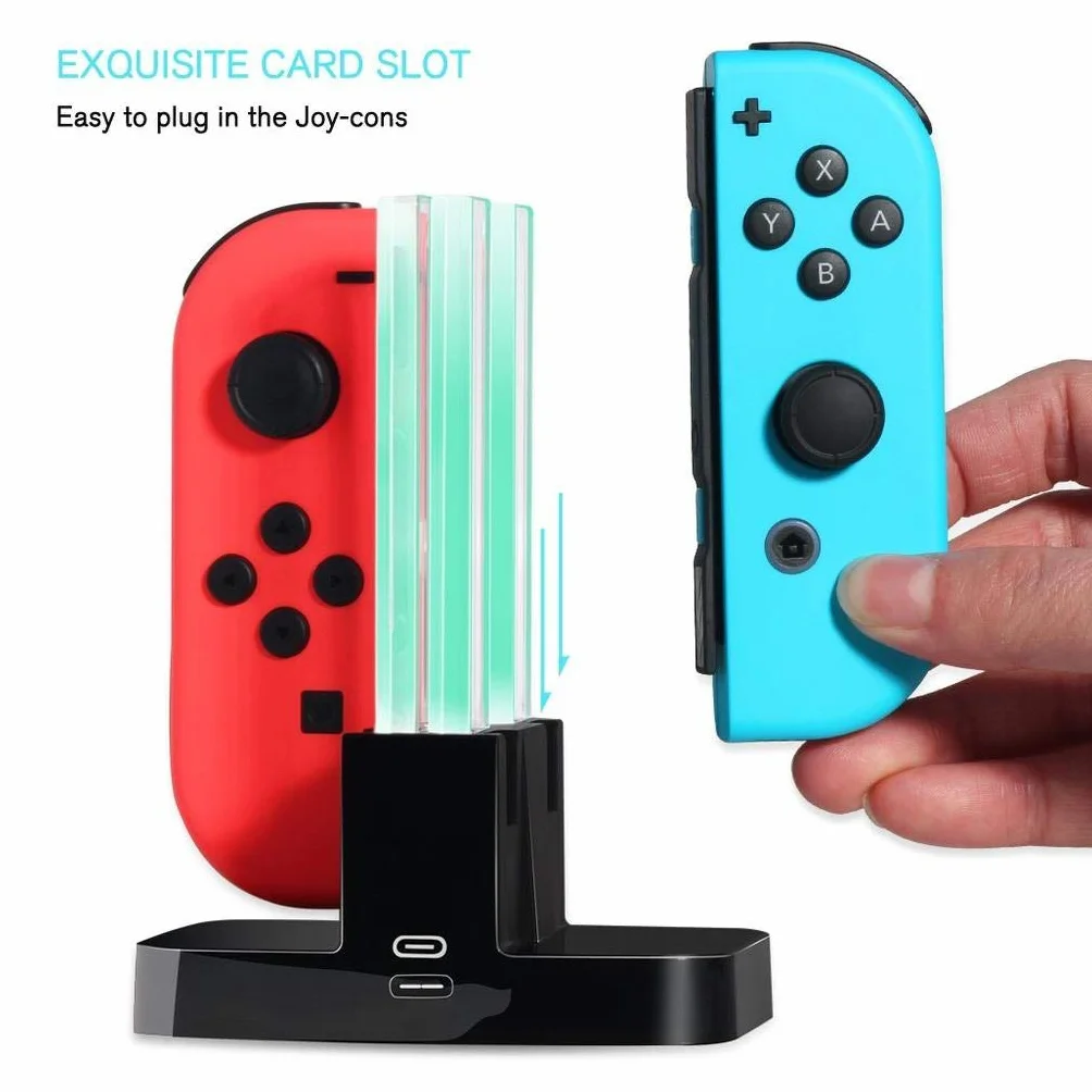 INF Stacja ładująca Nintendo Switch ze wskaźnikiem LED, ładowarka Joy-con 4 w 1 z kablem ładującym USB C, czarna