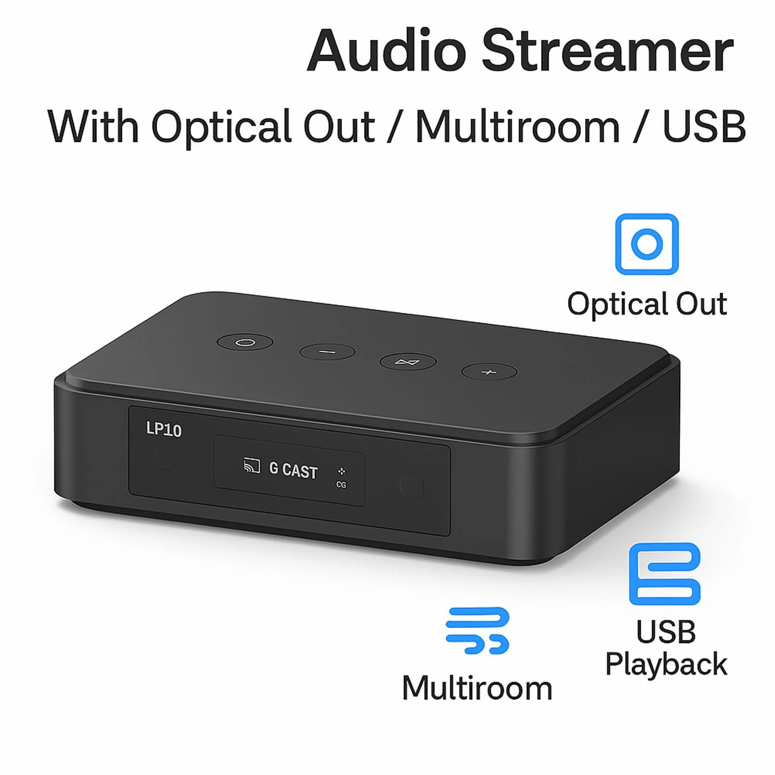 Streamer audio, multiroom stereo odtwarzacz strumieniowy ze sterowaniem aplikacją, ekran LCD 2.3 cm, kompatybilny z wieloma interfejsami do salonu i sypialni