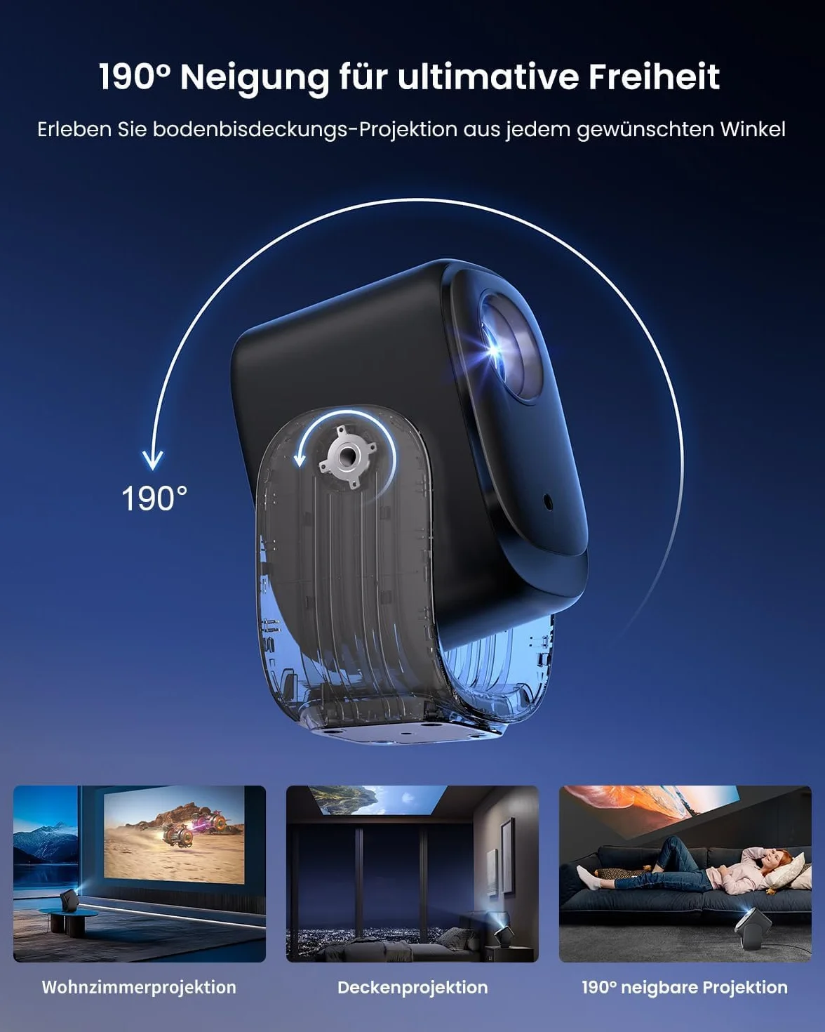 Dangbei N2 Mini projektor do sypialni, inteligentny projektor przenośny ze stojakiem obrotowym o 190°, oficjalny projektor domowy Netflix 1080P, projektor wideo z WiFi i Bluetooth do HD na zewnątrz