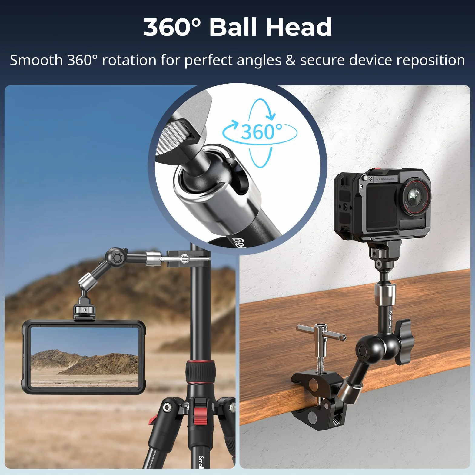 SMALLRIG Ramię Magic Arm 7 cali z zaciskiem w kształcie kraba, ramię ze śrubą 1/4"-20 i chowanymi bolcami, do kamer sportowych, monitorów, lamp wideo i mikrofonów - 5310