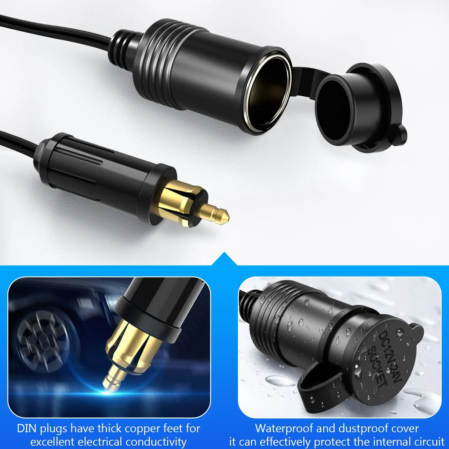 Wtyczka DIN do gniazda zapalniczki samochodowej 12V/24V wodoodporna podwójny port USB