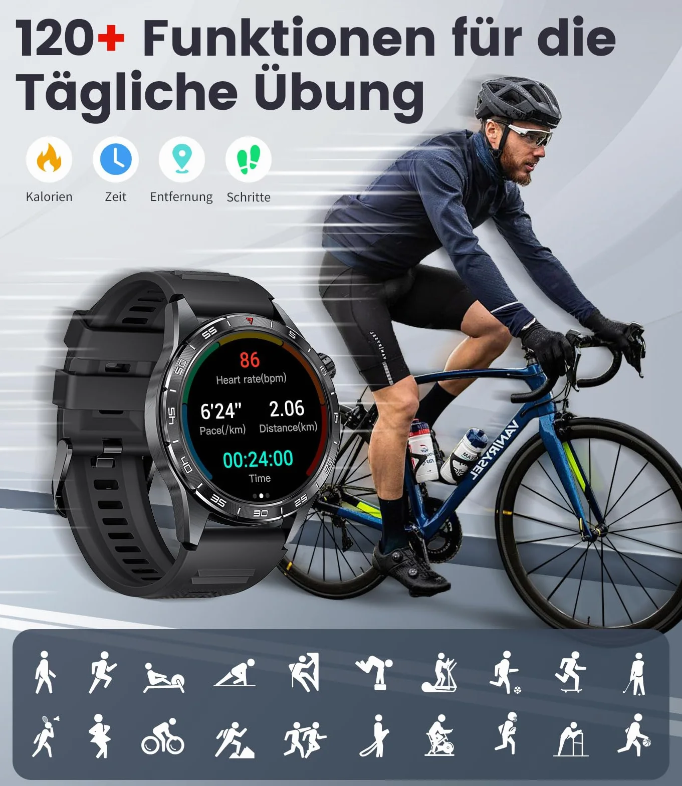 LIGE 2025 męski smartwatch z połączeniem Bluetooth, ekran 1,43 cala, ekran Amoled, 110 trybów sportowych, wodoodporny zegarek fitness IP68 z tętnem, SpO2, monitor snu dla systemu Android iOS