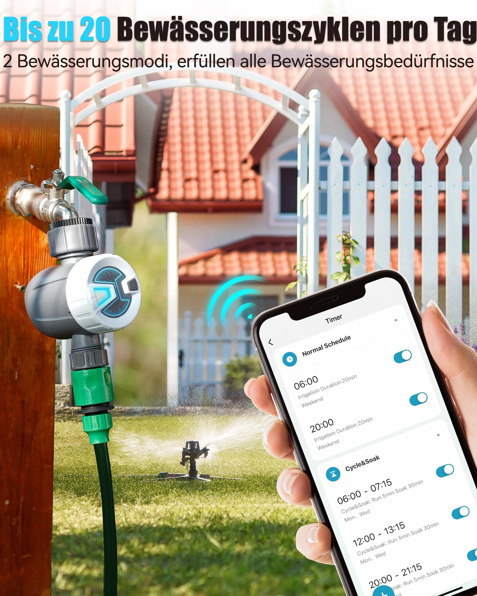 RAINPOINT Sterownik nawadniania WiFi, komputer z automatycznym nawadnianiem z 2 trybami nawadniania, zdalne sterowanie inteligentną aplikacją za pośrednictwem sieci WLAN 2,4 GHz lub Bluetooth, timer