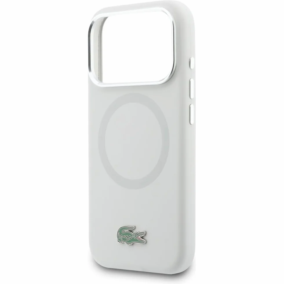 CG MOBILE Lacoste HC silikonowe metalowe logo kompatybilne z MagSafe etui do iPhone 17 Pro (szare)