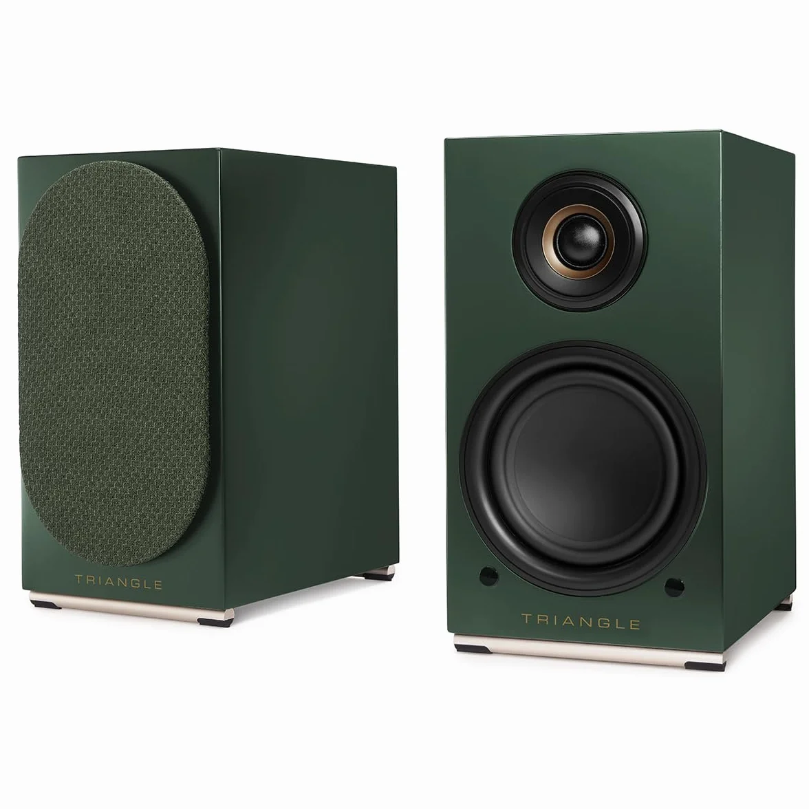 TRIANGLE - Głośniki aktywne AIO TWIN - Głośniki podstawkowe Wi-Fi i Bluetooth ze wzmacniaczem 2x50 W - Dźwięk HD - Wejścia PHONO/Platinum + Telewizor optyczny - 165 x 304 x 235 mm - Angielski zielony