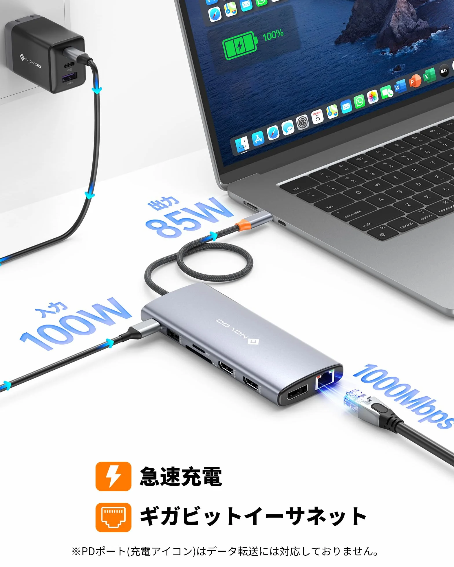 NOVOO Stacja dokująca USB C z potrójnym wyświetlaczem, 14 w 1, USB C na podwójny HDMI 4K 60 Hz, adapter z DP 8K 30 Hz, 6 portów USB C/A, PD 100 W, RJ45, SD/TF 3,5 mm Audio do MacBook/Dell/HP/Lenovo