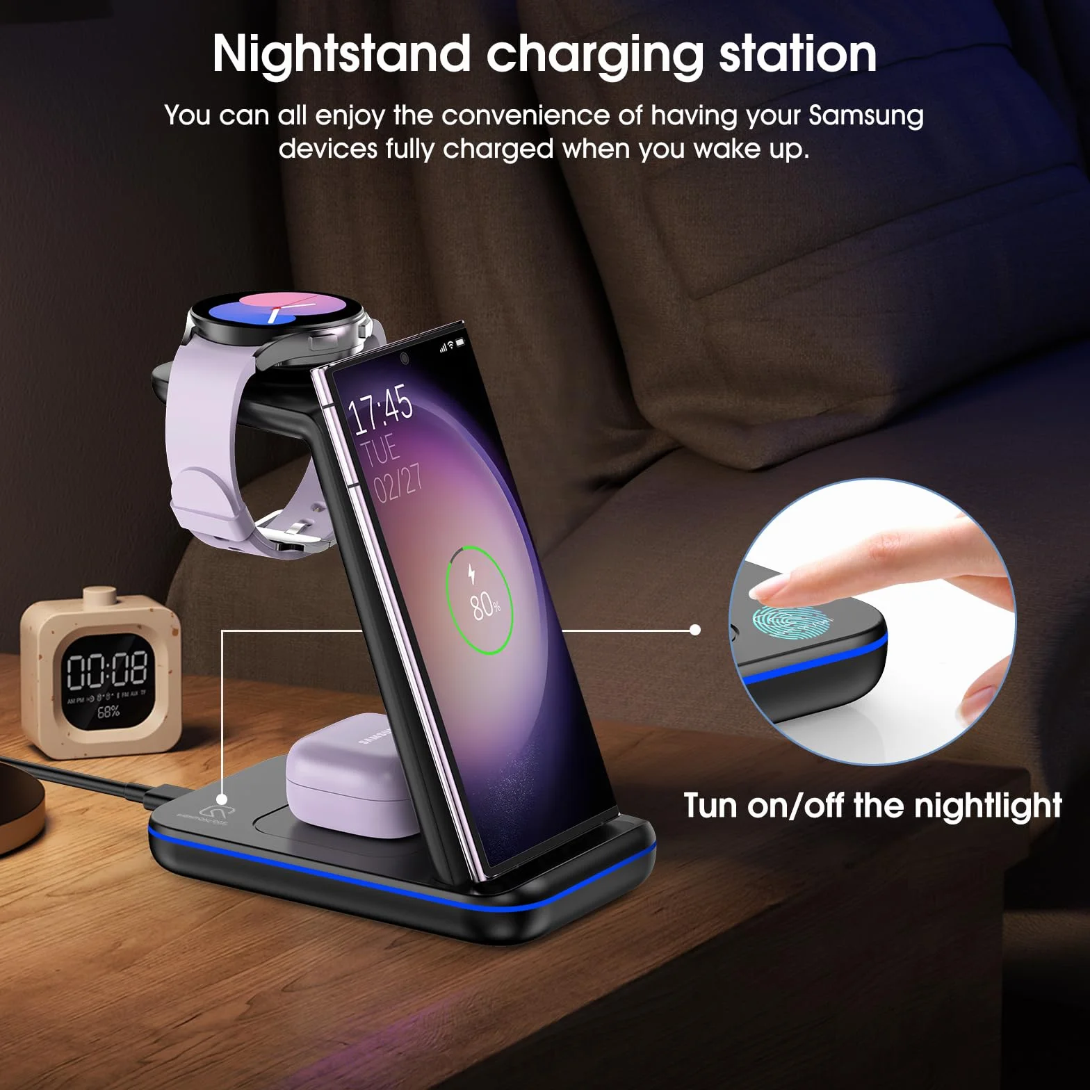 Bezprzewodowa stacja ładująca do Samsung Galaxy S24+/S23+/S22/S21/Z Flip 5/4 Fold 5/4 bezprzewodowa ładowarka do zegarka Samsung Watch6/5/Pro/4/Active