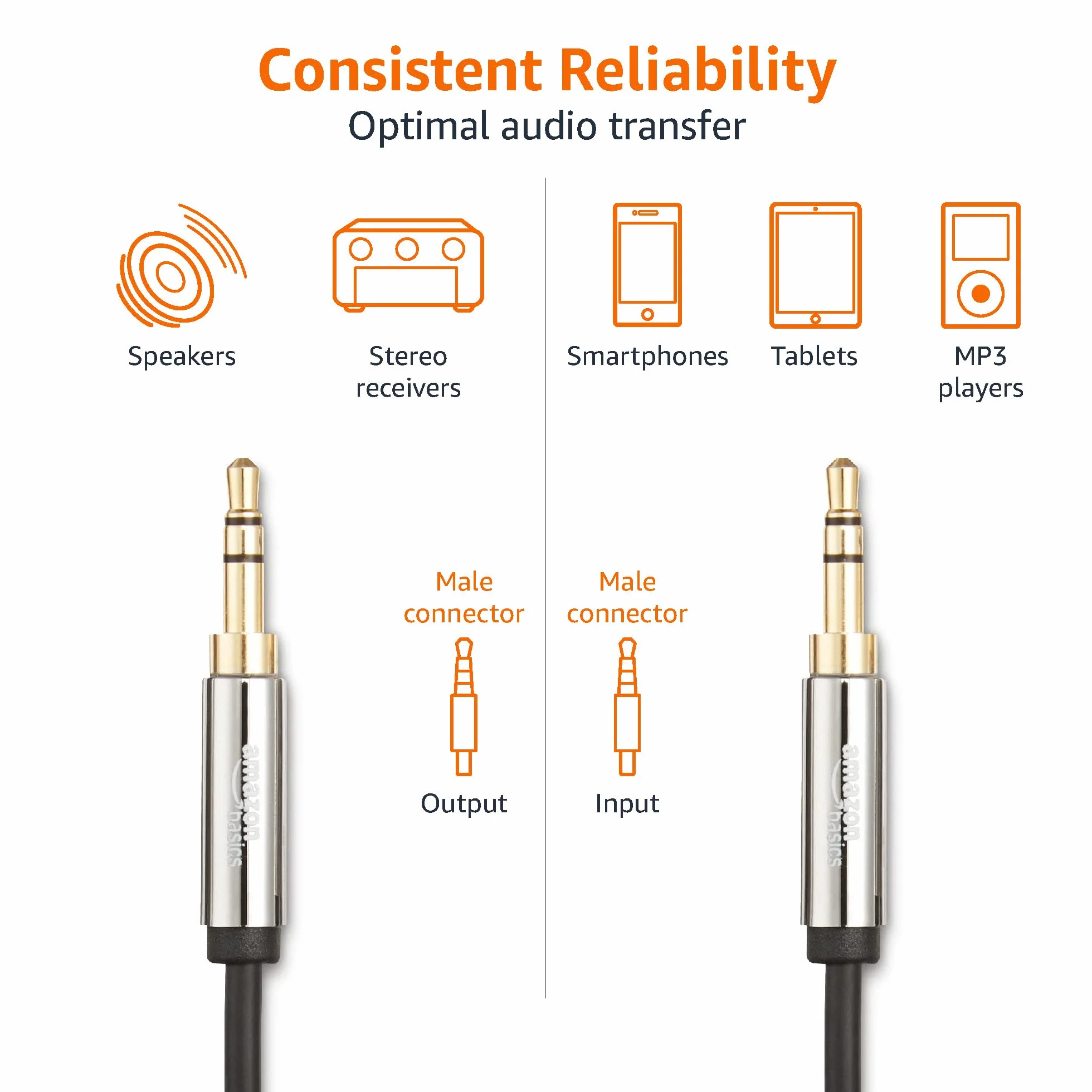 Amazon Basics Kabel AUX audio 3,5 mm 1,2 m zestaw 2 sztuk czarny
