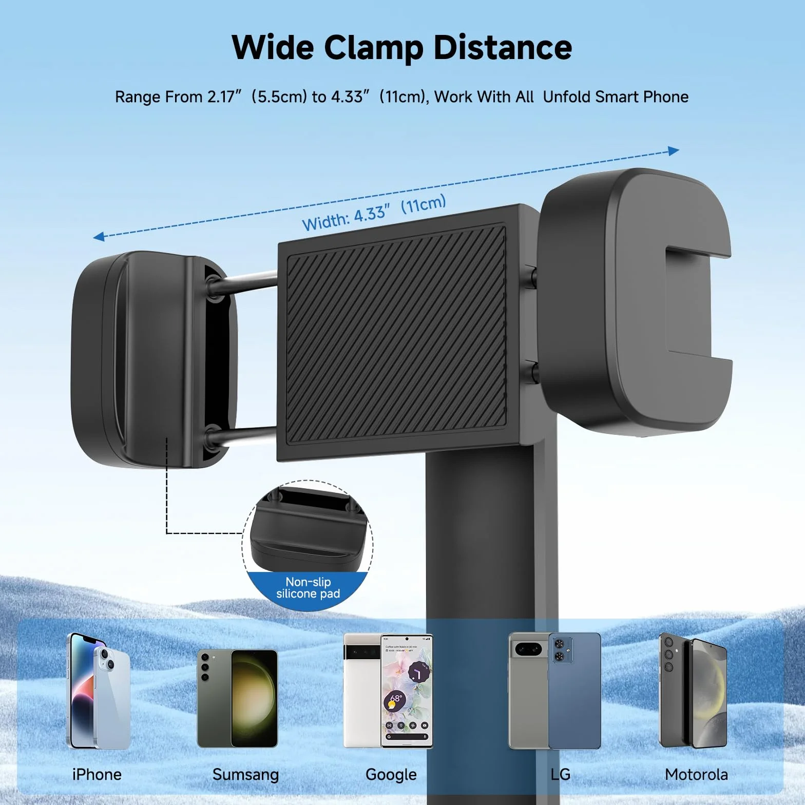 Obrotowy o 360° uchwyt na statyw do telefonu z podwójnym zaciskiem sprężynowym, zimna stopka i śruba 1/10.2 cm, lekki, uniwersalny klips na telefon do iPhone'a, Samsunga, statywów, nachylenie 180°