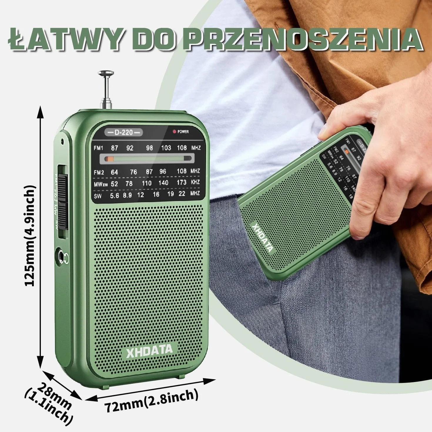 XHDATA D220 Mini Przenośne Radio Świata FM/MW/SW, Dobry Odbiór, Zasilanie Bateryjne, Kieszonkowe Retro, Średnie DSP, Wejście Słuchawkowe, Do Użytku Na Zewnątrz