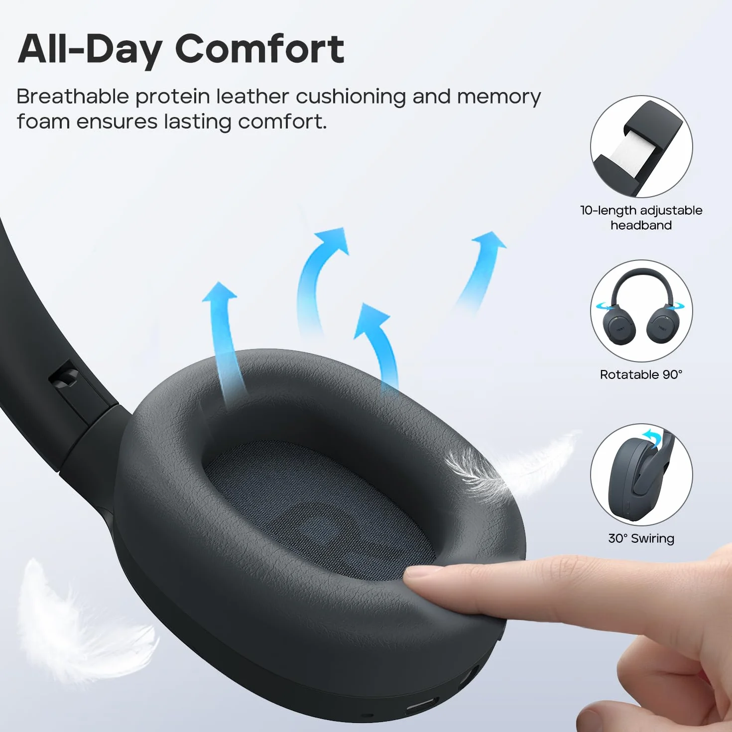 Tribit QuietPlus 81 bezprzewodowe słuchawki nauszne, czas odtwarzania 110 h, czarne | Redukcja szumów, Bluetooth 6.0, 6 trybów EQ za pomocą aplikacji, głęboki bas, składany, wygodny, lekki, gotowy do podróży