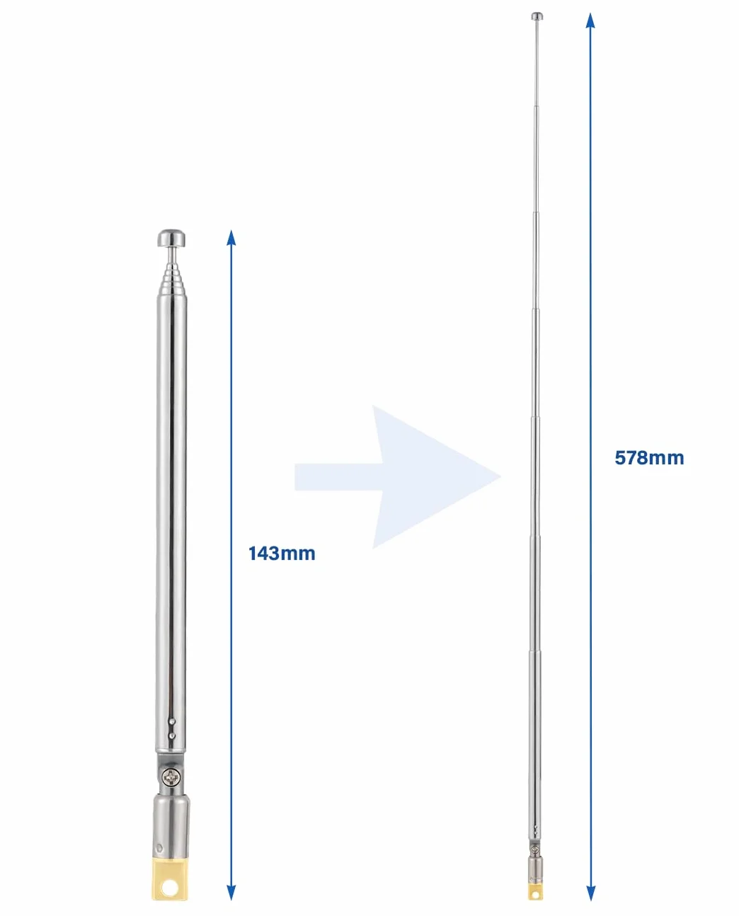 2 szt. antena teleskopowa FM antena radiowa DAB 7 sekcji przenośna antena radiowa FM 57,5 cm/22,6 cala do odbioru TV FM/VHF/UHF stereo DVB-T