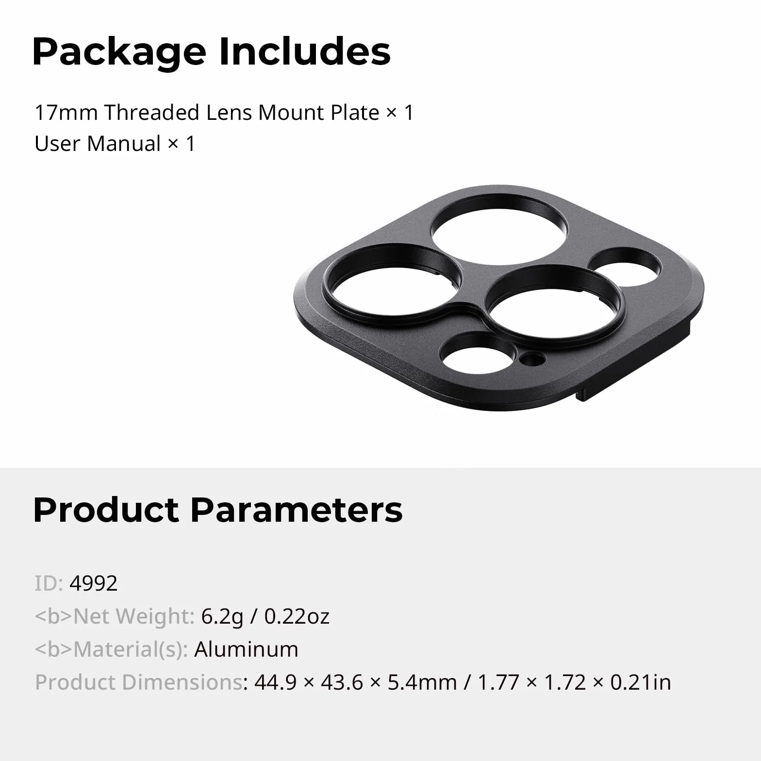Płytka montażowa obiektywu z gwintem SMALLRIG FilMov 17 mm do klatki iPhone'a serii 16, tylna ścianka obiektywu tylko do klatki SmallRig Phone Cage serii 16-4992