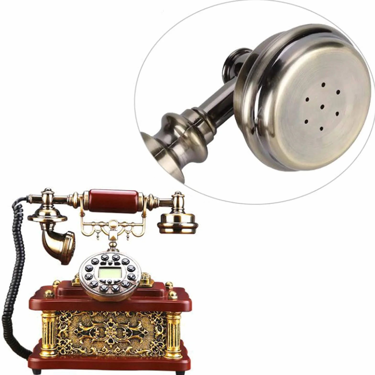WangXLDD Telefon stacjonarny w stylu retro z przyciskiem, klasyczny vintage na biurko, przewodowy biurowy telefon z LCD do domu biura hotelu baru