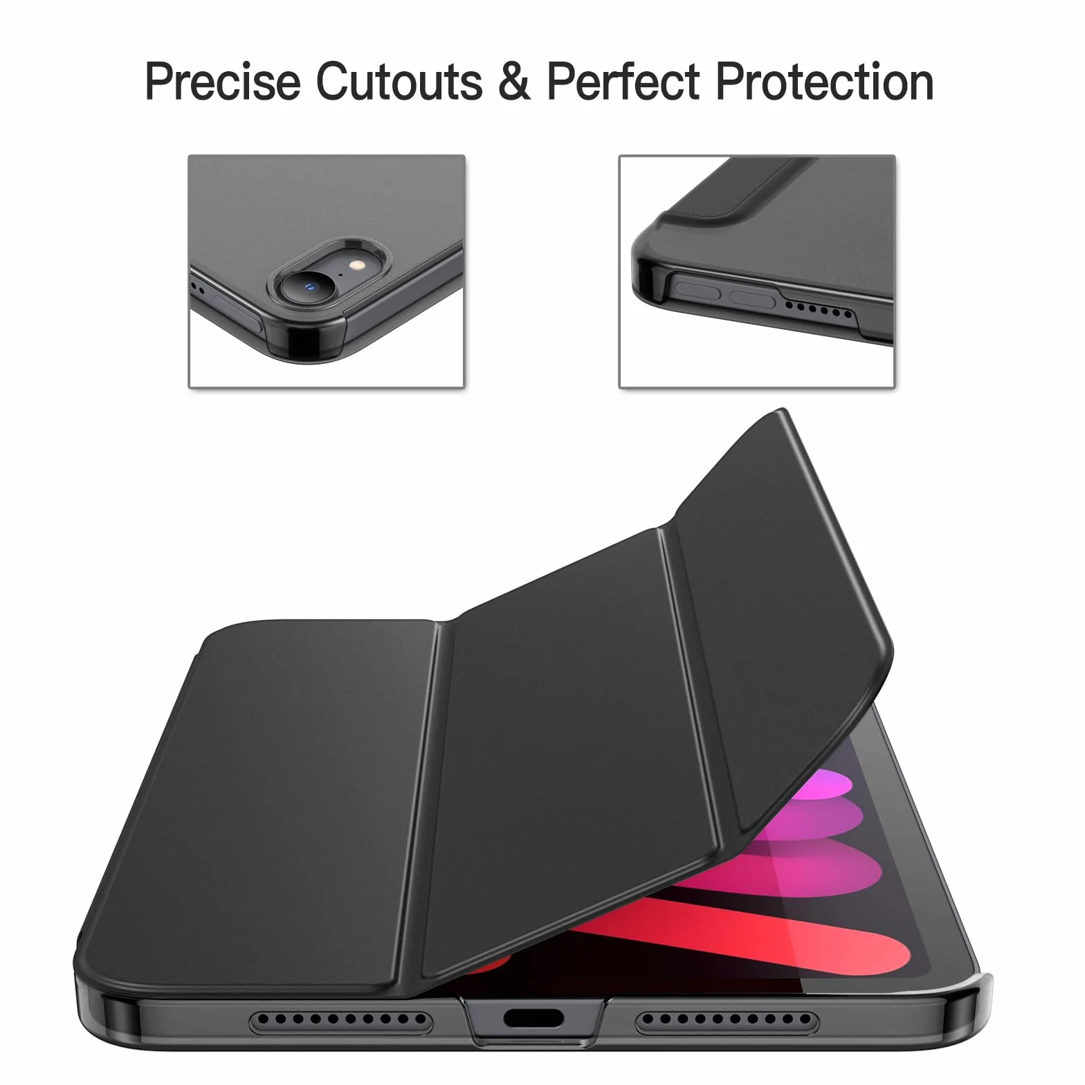 JETech Etui dla iPad mini (A17 Pro, Model 2024, 7. Generacji) / mini 6 (Model 2021, 6. Generacji), Smukła Stojak Twardy tył Pokrowiec z Funkcją Case Automatycznego Budzenia/Snu (Czarny)