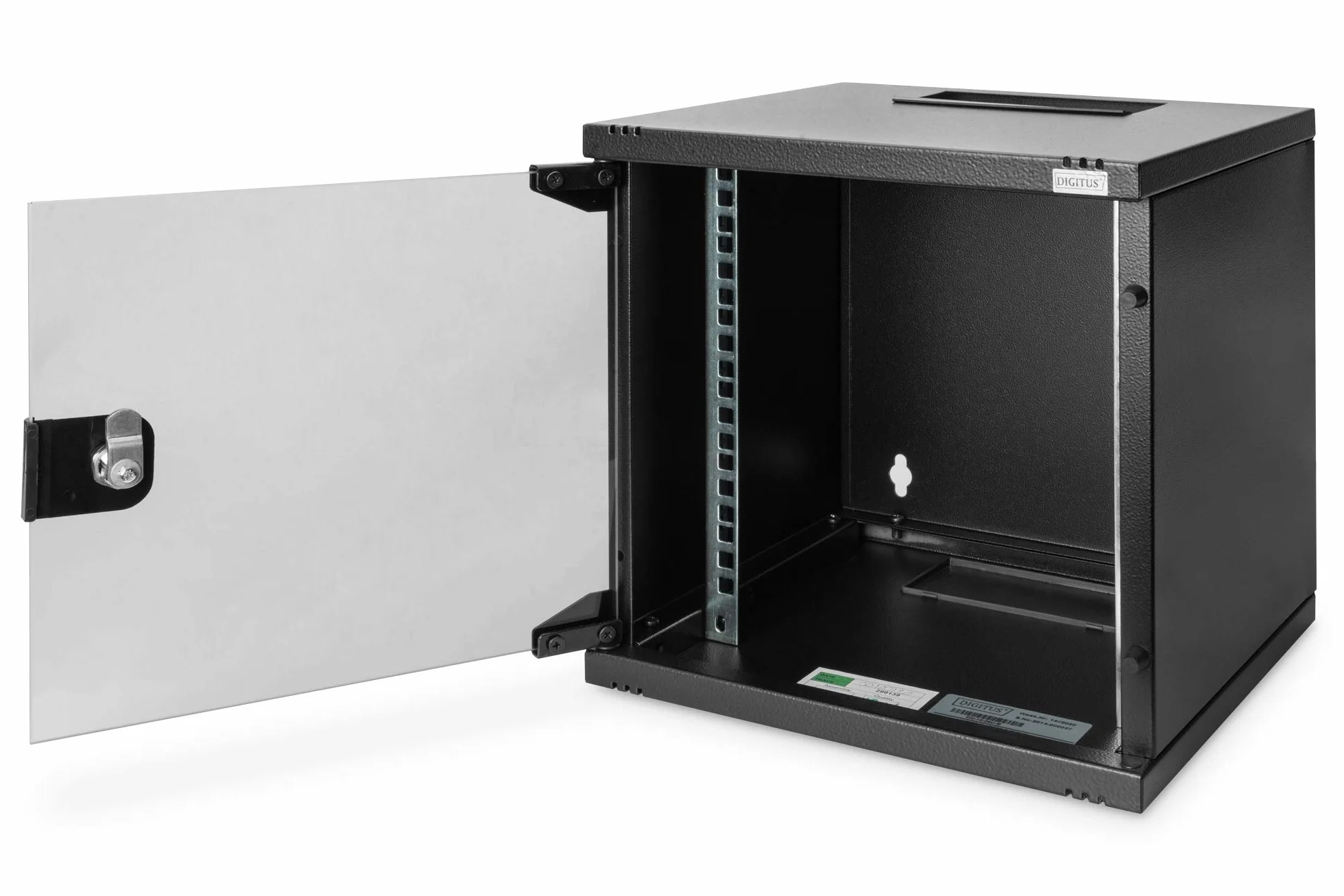 DIGITUS Szafka sieciowa 10 cali – 6U – montaż naścienny – wys. x szer. x gł. 330 x 312 x 300 mm – głębokość użytkowa 240 mm – nośność 30 kg – drzwi z bezpiecznego szkła – seria SOHO – czarny
