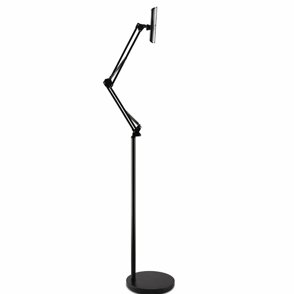 Wytrzymały metalowy uchwyt na telefon komórkowy/tablet, uniwersalny, obrót o 360°, gęsiej szyja, długie, elastyczne ramię (podłoga, 1,7 m, czarny-2)