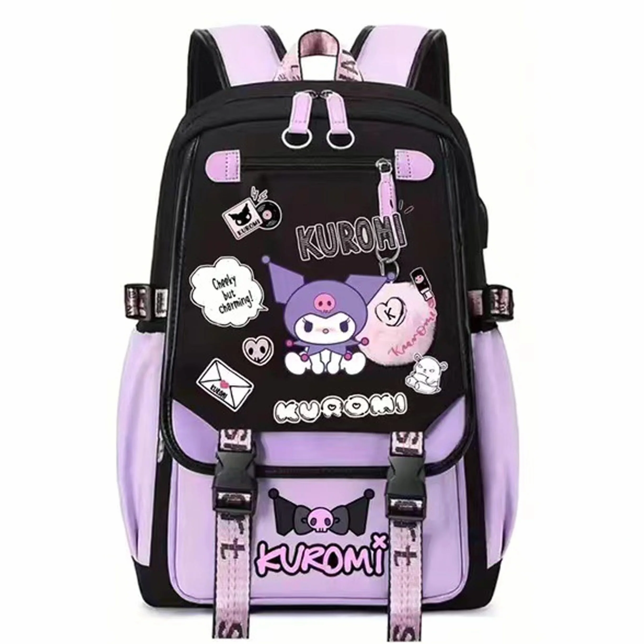 Roffatide Anime Kuromi Print Business Casual Laptop Ramiona Plecak Podróżny Turystyka Plecak Plecak 17 cali