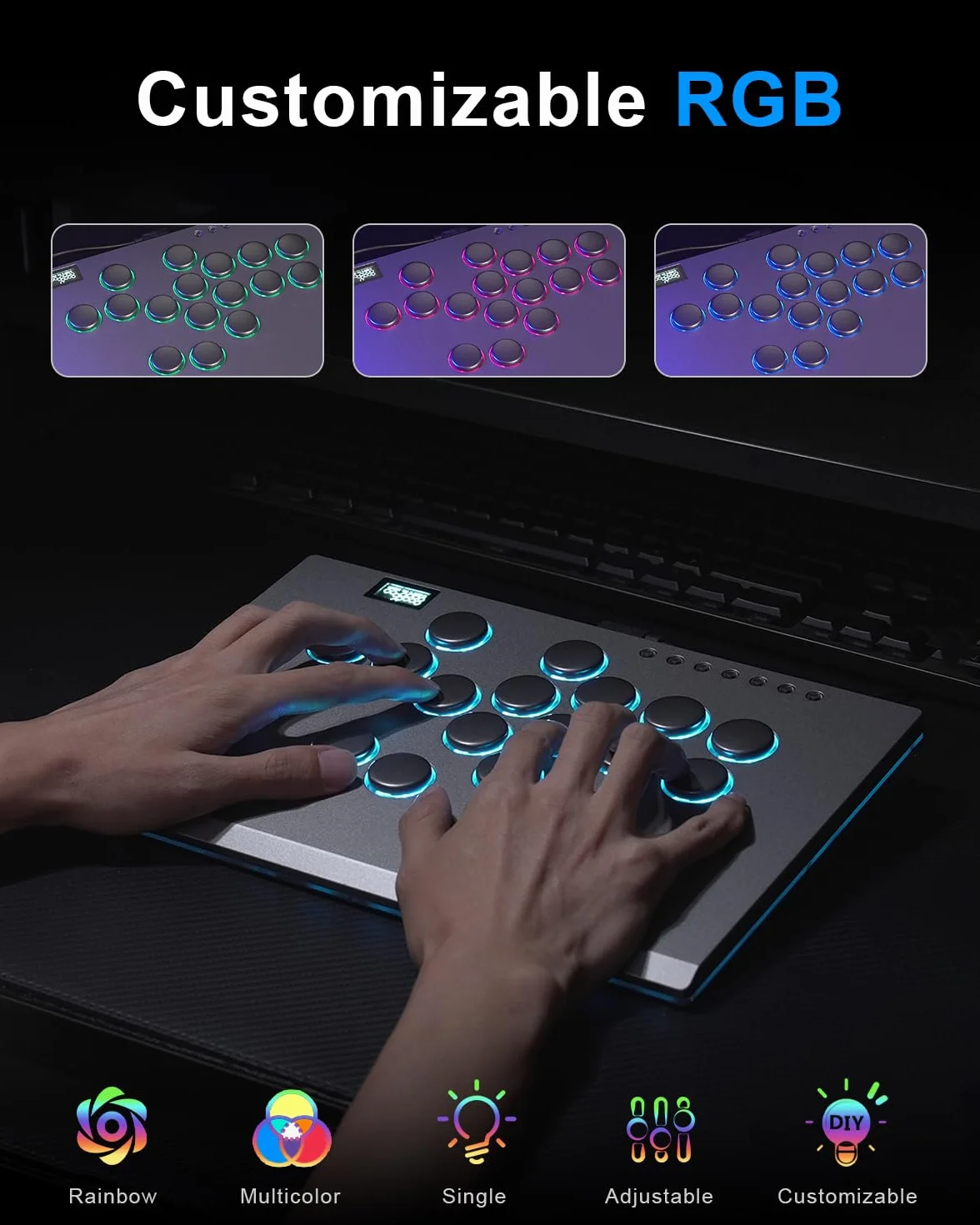SIXSIR M16+ duży i cienki gamepad zręcznościowy ze stopu aluminium, niskoprofilowe przełączniki kryształowe, niestandardowy kontroler RGB bez dźwigni do komputerów PC/PS4/PS3/Switch (szary)