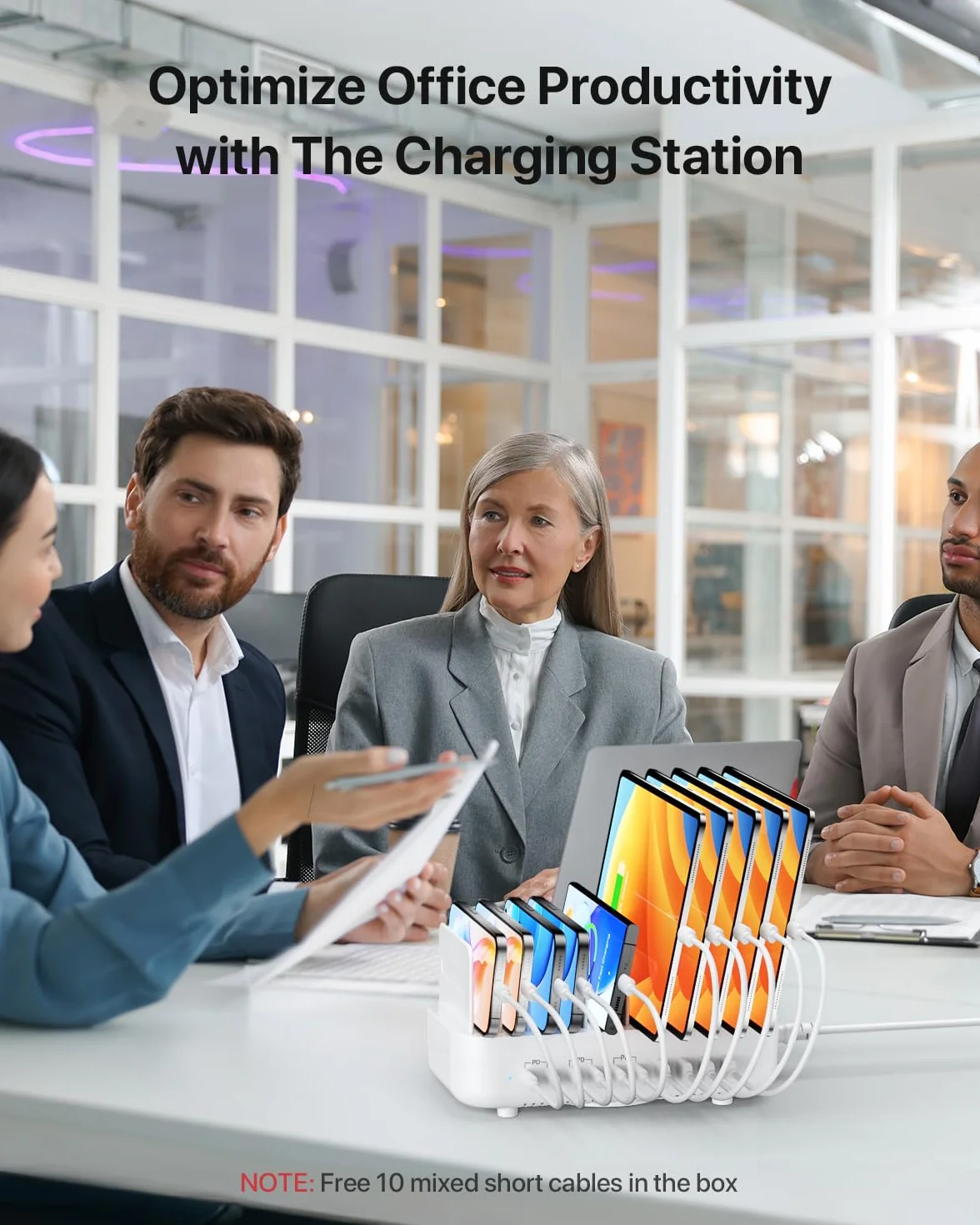 SooPii 100 W 10-krotna stacja ładująca USB z 6 portami USB-C i 4 portami USB-A, szybkie ładowanie PD, kompatybilna z lPhone, LPad, Galaxy i innymi urządzeniami, w tym 10 mieszanych kabli do ładowania