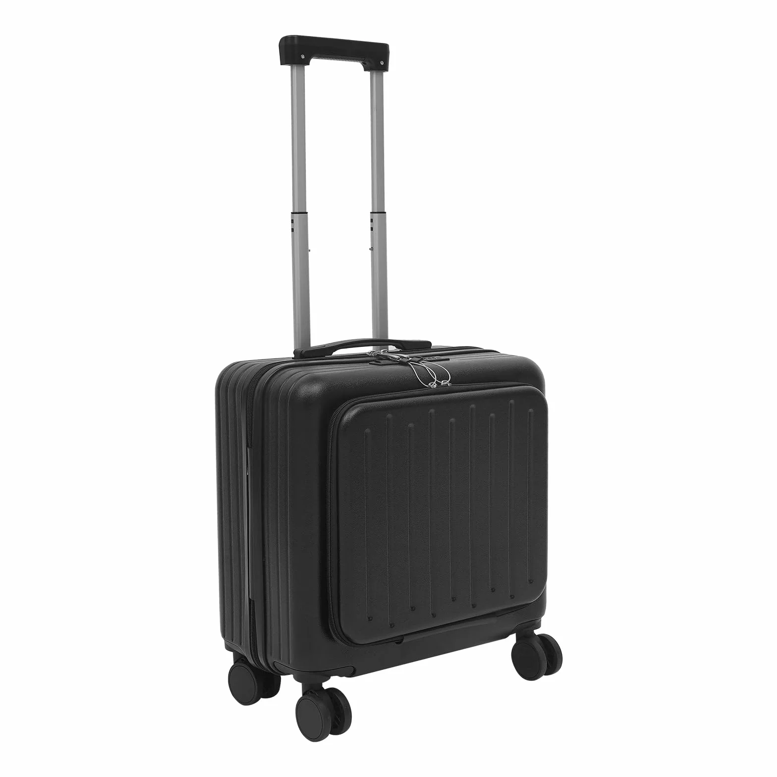 Walizka kabinowa 18″ z 3-cyfrowym zamkiem kodowym, przegródki na laptopa, port USB, uchwyt na napoje, ciche kółka obrotowe, wózek podróżny i biznesowy, czarny