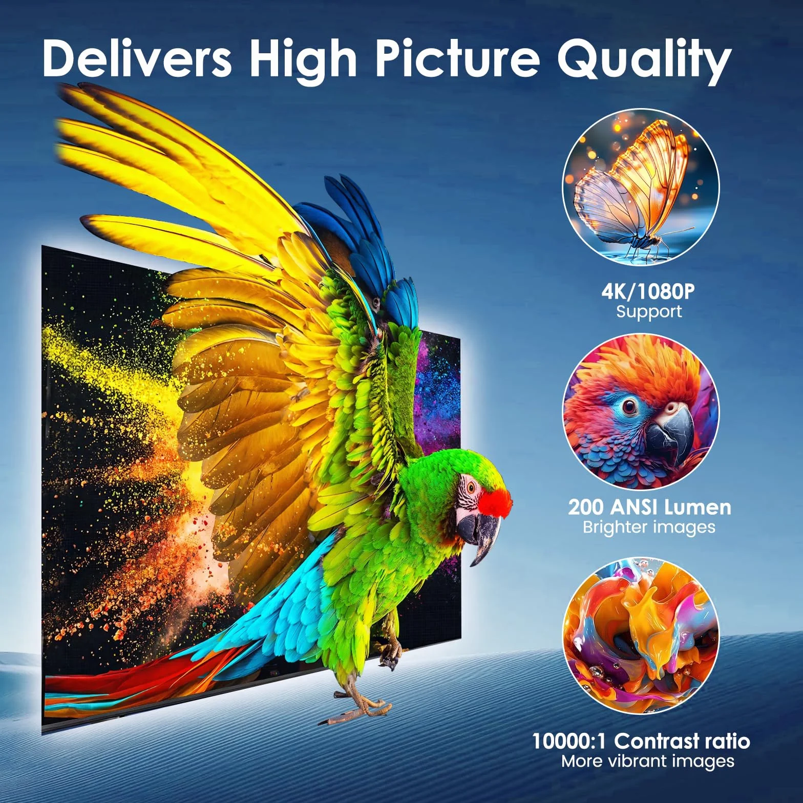 [Wbudowana aplikacja] Przenośny projektor mini projektor z WiFi 6 i Bluetooth 5.4 Reflektor obsługuje 4K 1080P, automatyczny obrót Keystone 270°, kompatybilny z HDMI/TV Stick/laptopem/Memory Stick