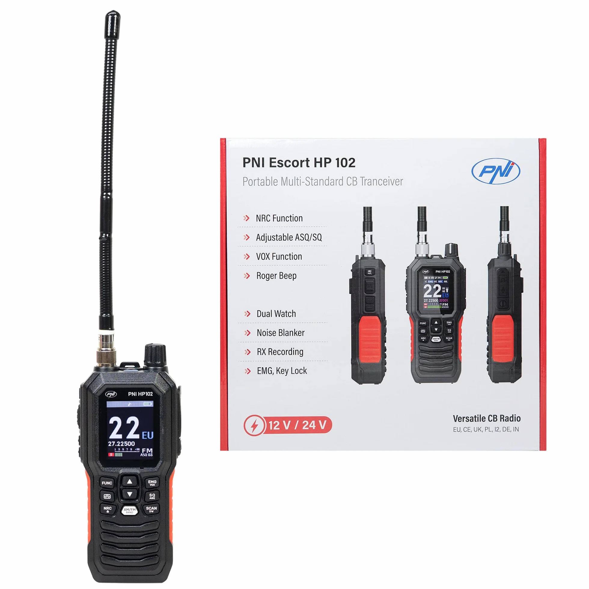 Przenośna stacja radiowa CB PNI Escort HP 102 multistandard, 4 W, 12 V-24 V, AM-FM, NRC, Dual Watch, Roger Beep, ASQ SQ regulowany, VOX