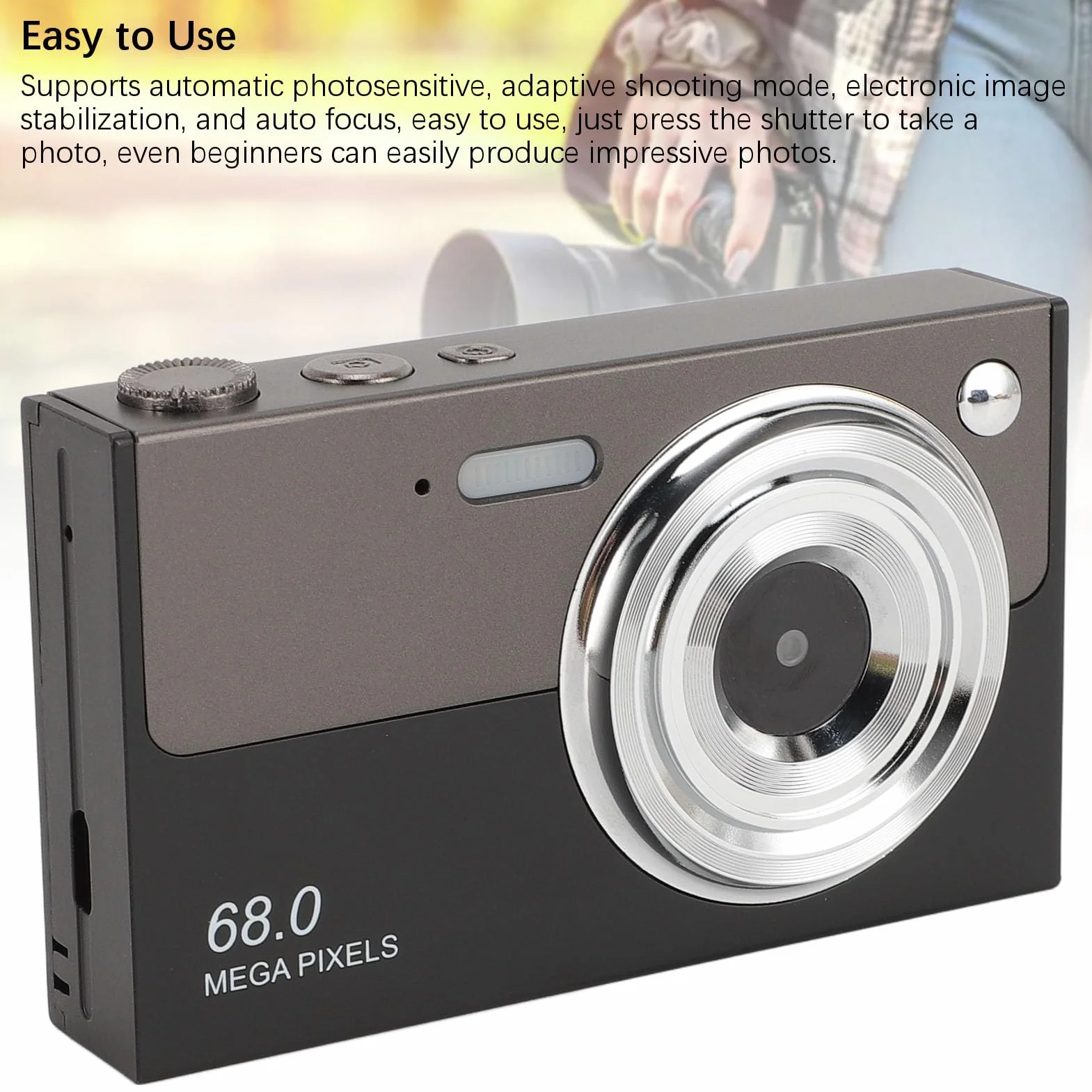 Aparat Cyfrowy, Aparat do Vlogowania UHD 4K 68 MP z Autofokusem i kartą 32 GB, 16-krotny Zoom Cyfrowy, Głośnik i Mikrofon, Kompaktowy Aparat z Systemem Anti-Shake dla Nastolatków