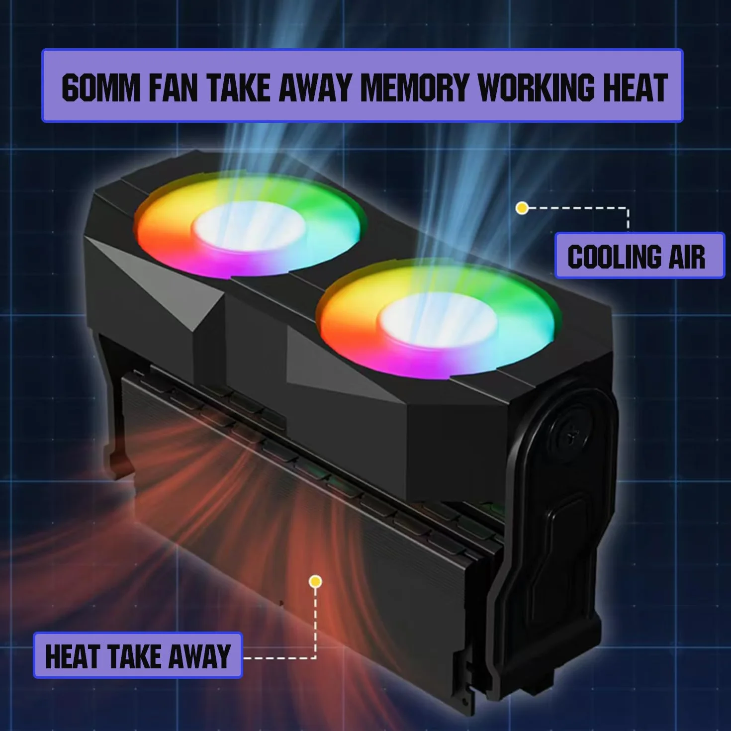 Komputer Memory Ram Radiator Plastikowy radiator ram wentylator chłodzący z dwoma obrotowymi wentylatorami PC 60 mm 4-pinowy PWM i 5V 3PIN ARGB ram wentylator chłodzący do modułu pamięci (czarny)