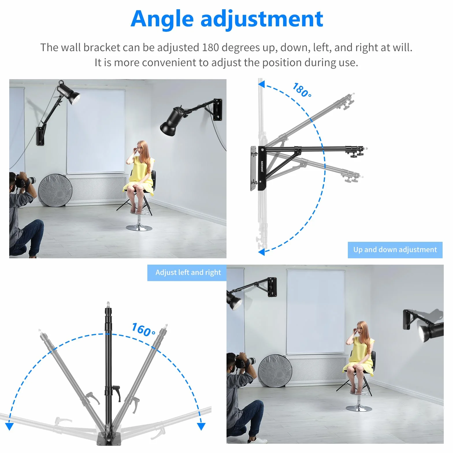 NEEWER Monolight Softbox ramię z trójkątną podstawą do fotografii, studia wideo, światło stroboskopowe, światło monolight, softbox, reflektor parasolowy, obrót o 180 stopni, maks. długość 169 cm