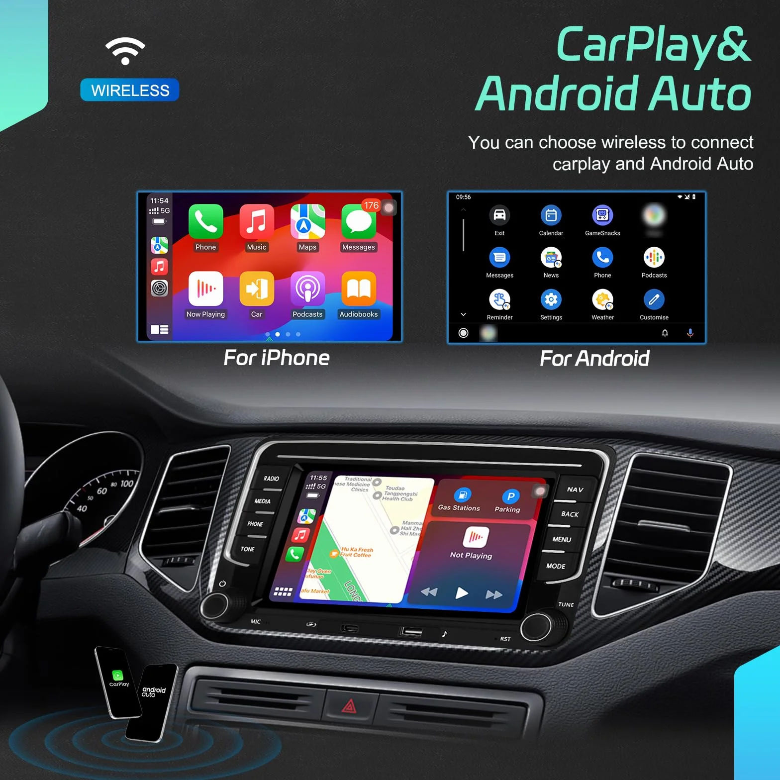 Nowy odtwarzacz multimedialny Zomolither z systemem Android 15 6 GB RAM + 128 GB pamięci dla VW Golf 5 6 Polo 5 Passat B6 B7 Touran – bezprzewodowy CarPlay ekran dotykowy 7