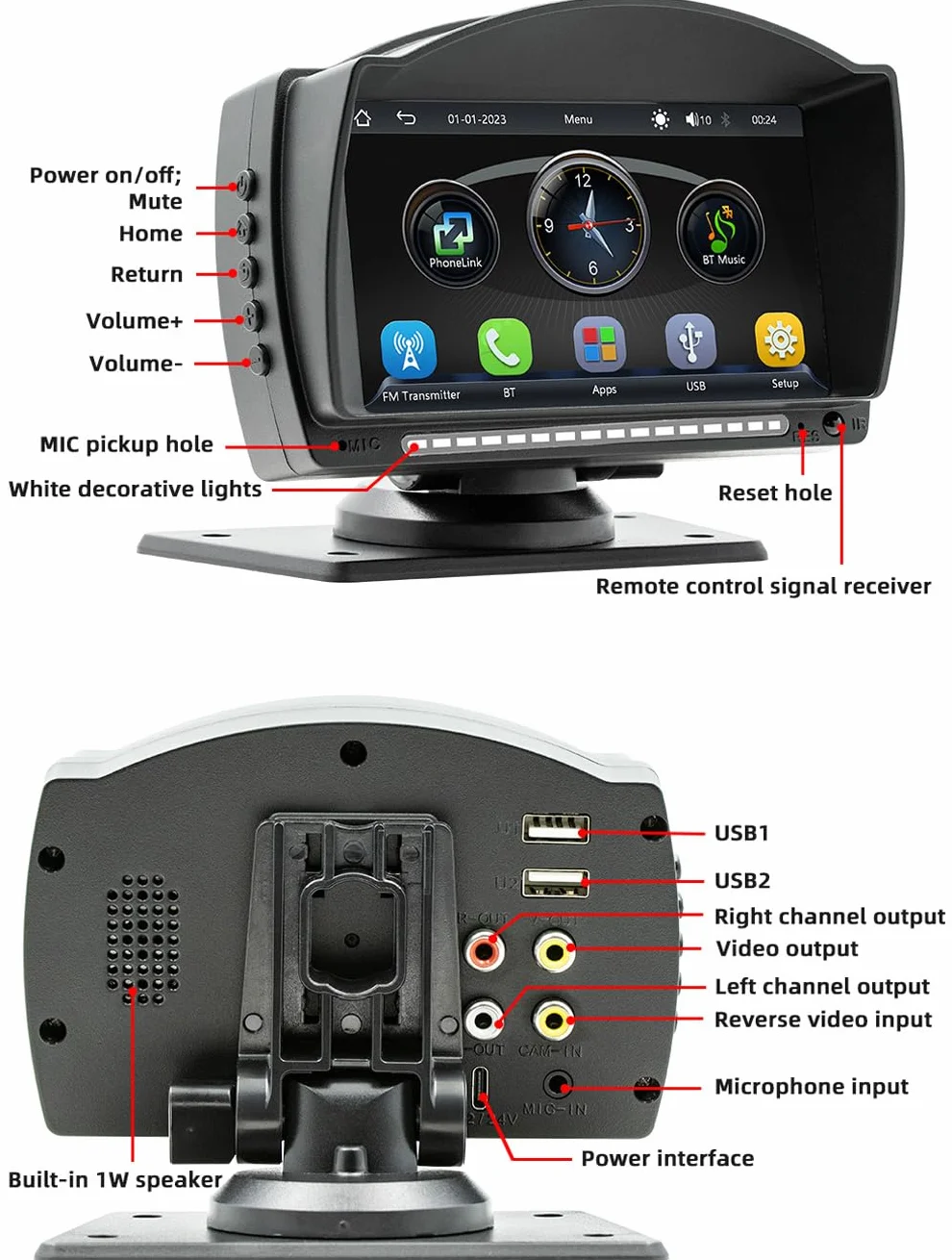 XRC TECH ekran dotykowy IPS o przekątnej 4,7 cala, przenośne radio samochodowe do bezprzewodowego Carplay, Android, automatyczny odtwarzacz multimedialny, Bluetooth, zestaw głośnomówiący, lustrzane