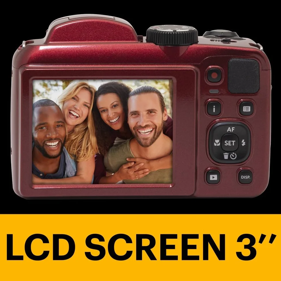 KODAK Pixpro Astro Zoom AZ255 + karta pamięci SD 32 GB - aparat cyfrowy 16 MP, 25-krotny zoom, wideo HD 1080p, szeroki kąt 24 mm, ekran LCD 3, bateria AA - czerwona