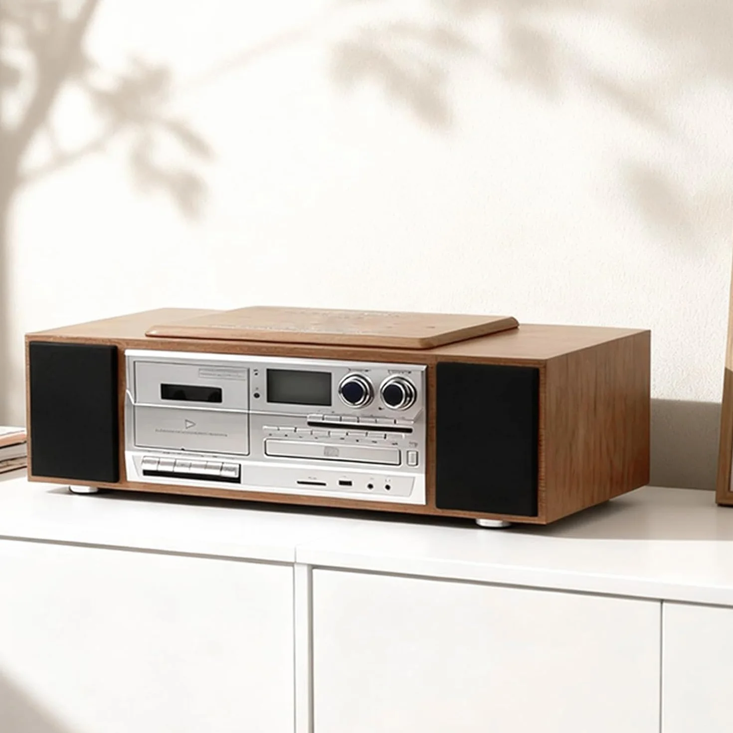 Odtwarzacz CD z Bluetooth, biurkowy odtwarzacz CD z głośnikami, wyświetlacz LCD, tryb USB/Bluetooth/AUX, wbudowane podwójne głośniki, dekoracja domu, korytarza, biura