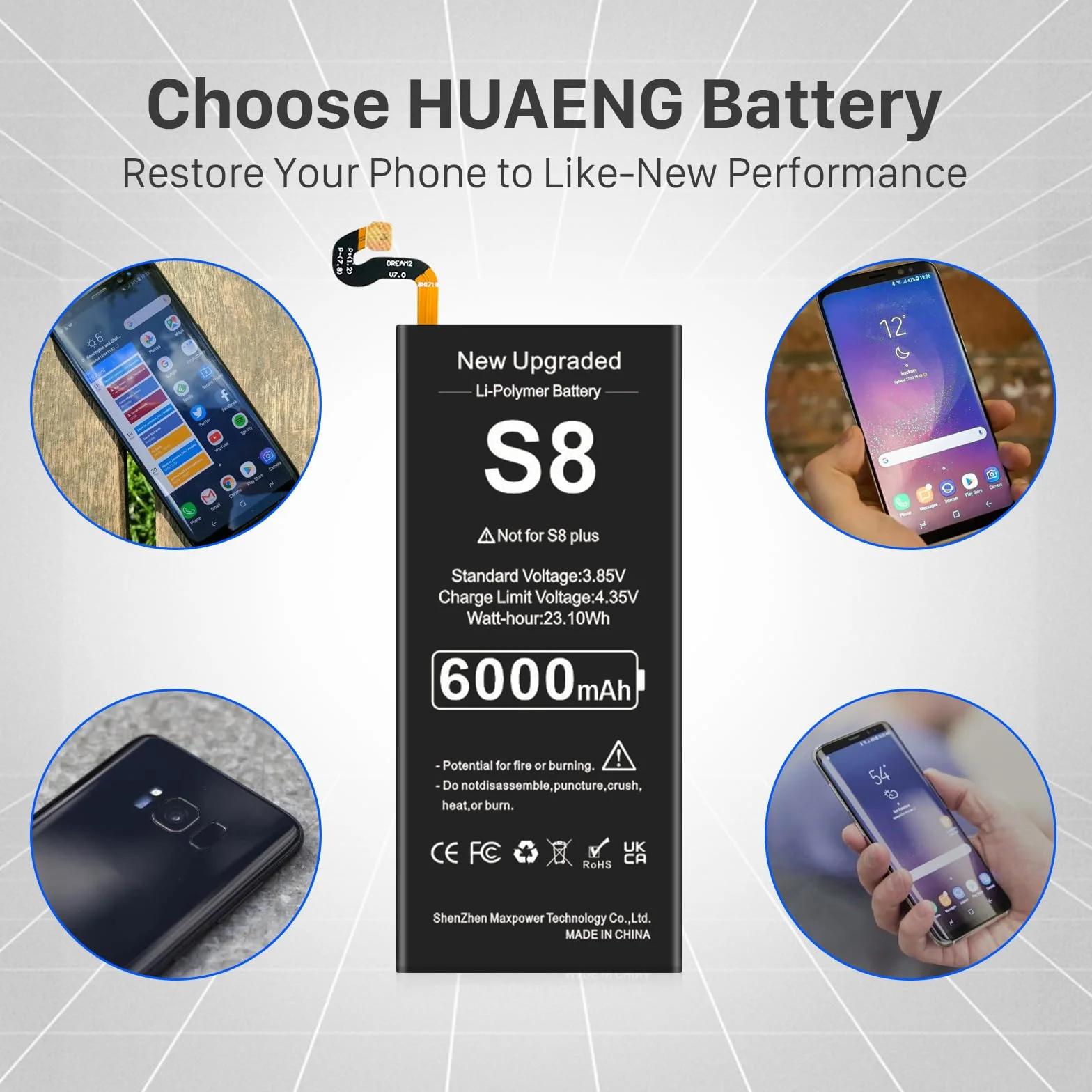 Bateria do Galaxy S8, akumulator 6000 mAh o dużej pojemności do Galaxy S8 EB-BG950ABE, EB-BG950ABA,SM-G950U z zestawami naprawczymi (nie pasuje do S8 Active, S8 Plus)