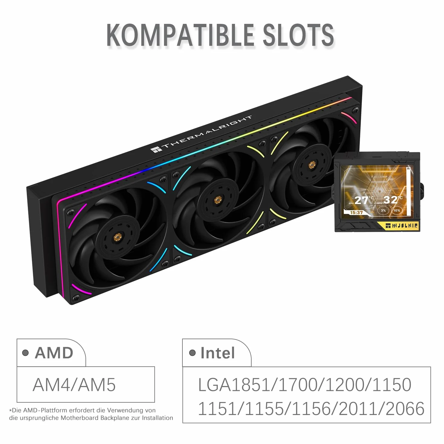 TR-Thermalright Mjolnir Vision 360 UB ARGB PRO Black, chłodzenie cieczą AIO CPU, zintegrowany wentylator wyciągowy TL-UB36, ekran IPS LCD 3,5 cala 640×480, dla Intel LGA1700/1851, AM4/AM5