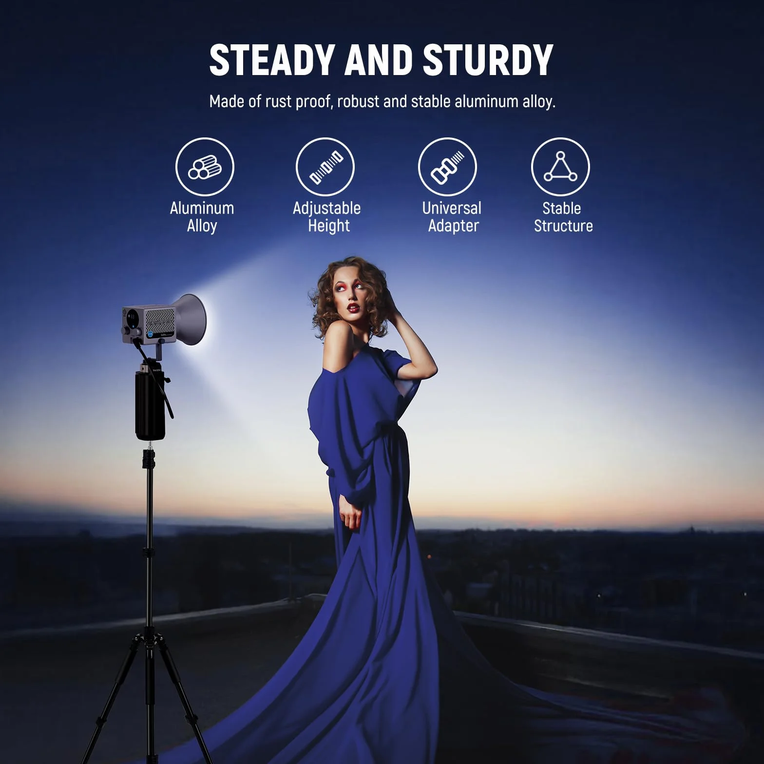 NEEWER Stojak na oświetlenie fotograficzne, 47-195 cm aluminiowy dwustronny statyw oświetleniowy studyjny, przenośny stojak wideo na telefon ze śrubą 1/10.2 cm do aparatu stroboskopowego Softbox,