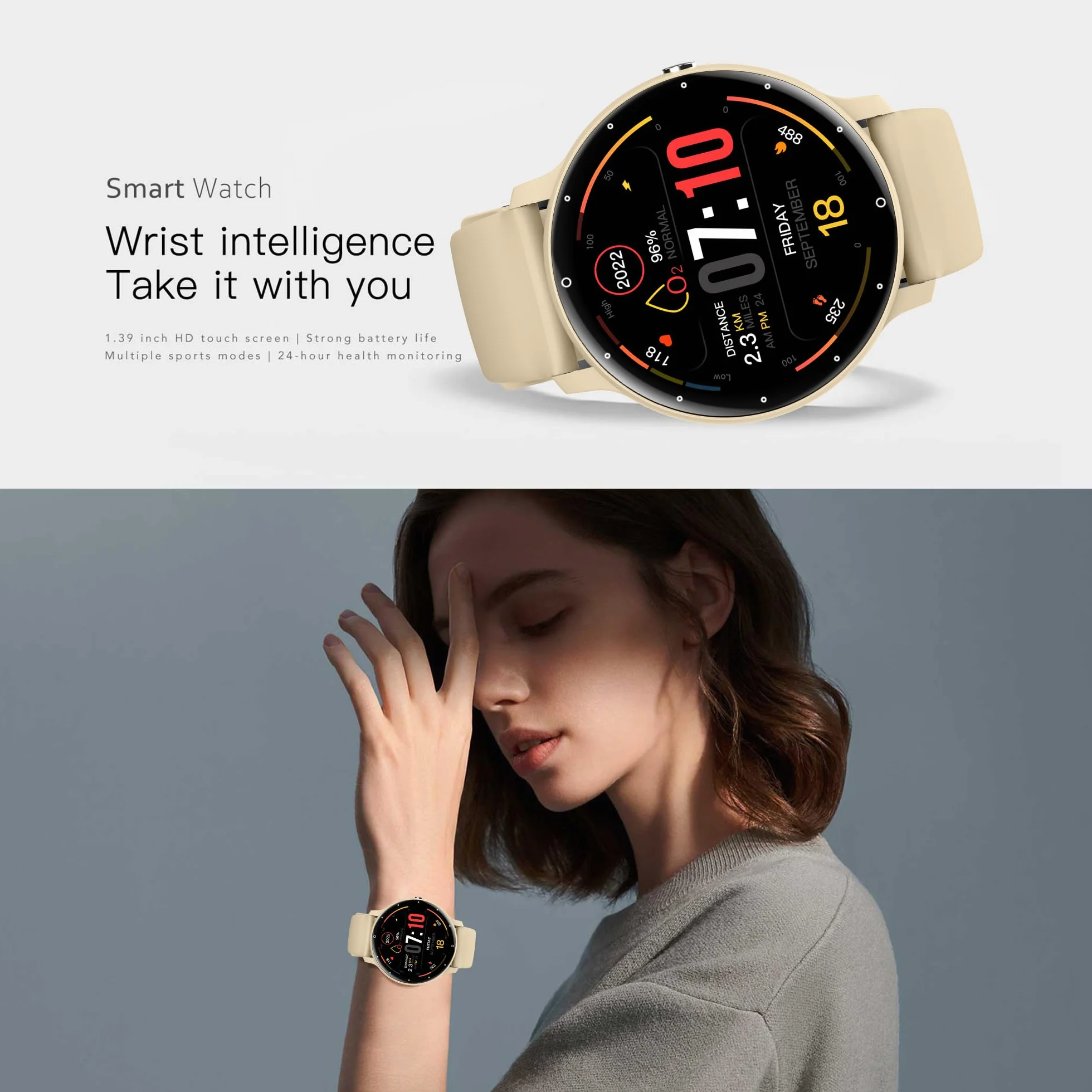 Smartwatche Mężczyźni z Funkcje Telefonu Bluetooth, Sportowy Smartwatch 1,39 Cala ze 123 trybami Sportowymi, Pomiarem Tętna, Odtwarzaczem Muzycznym, Wodoodpornością 5AMT dla Android iOS (Złoto)