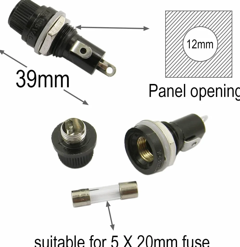 Gebildet Uchwyt Bezpiecznika 5 x 20mm AC 10A 250V Czarny z Zakrętką Śrubową