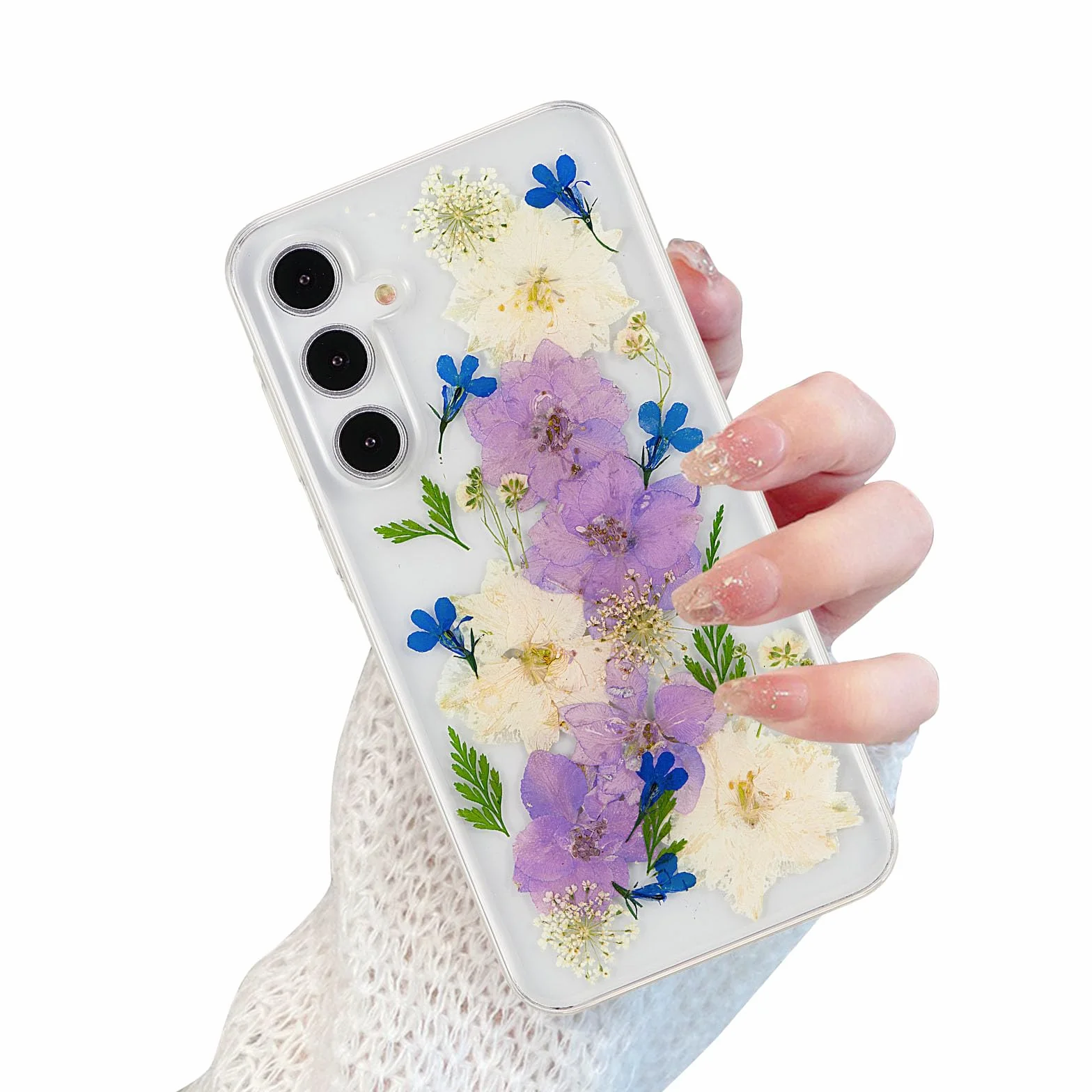 Etui z suszonymi kwiatami do Samsung Galaxy A55 5G, przezroczyste, TPU, miękkie, odporne na wstrząsy