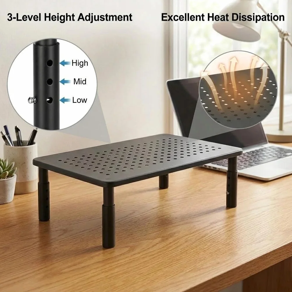 Ergonomiczny monitor z regulacją wysokości, platforma siatkowa, uchwyt na ekran, nośność 20 kg