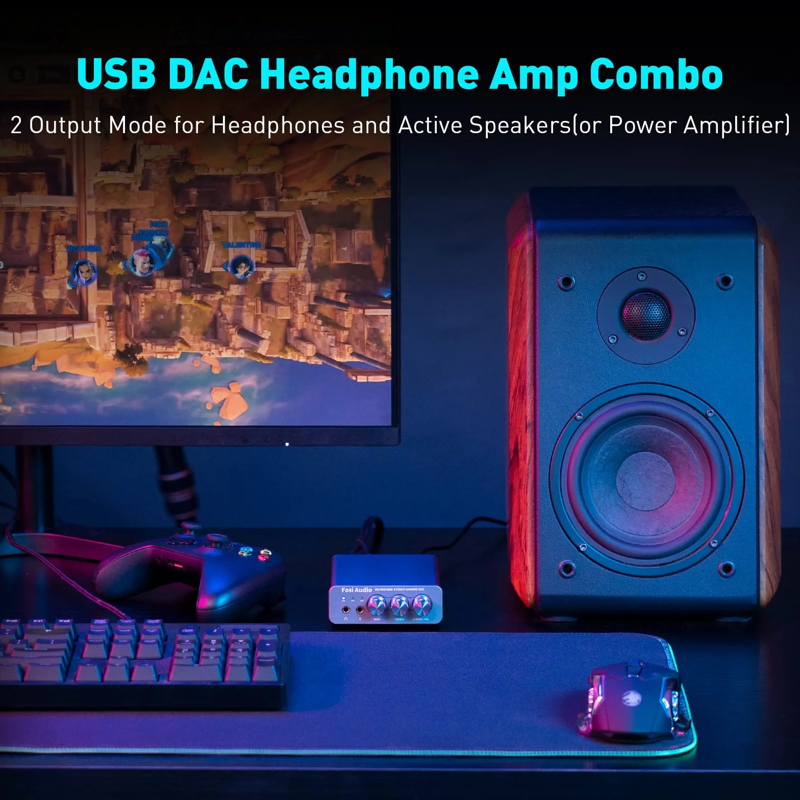 Fosi Audio K5 Pro Gaming DAC Wzmacniacz słuchawkowy Mini Hi-Fi Stereo Cyfrowo-analogowy konwerter audio USB typu C/koncentryczny na RCA/optyczny/3,5 mm AUX na PS5/PC/MAC/komputer