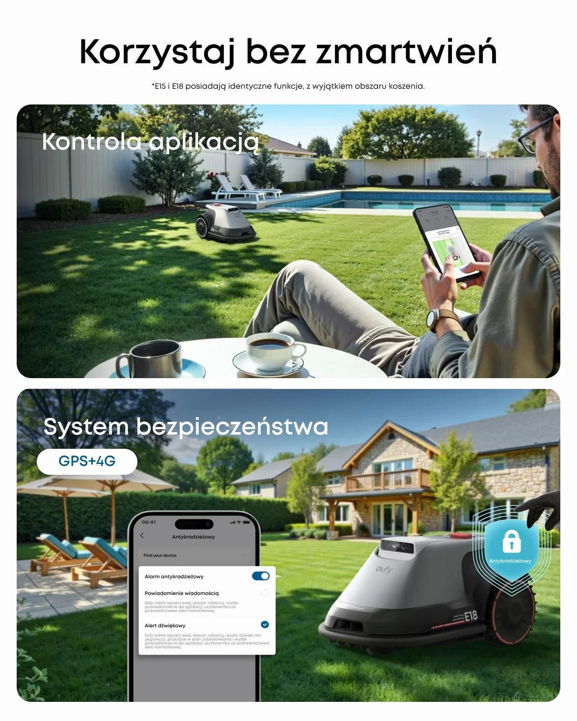 eufy E15 Automatyczna kosiarka bezprzewodowa TrueVision AI nawigacja do 800m²