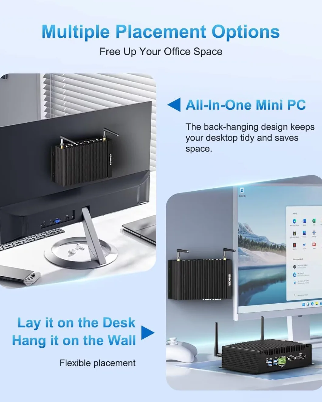 Bezwentylatorowy Mini PC Win11, Mały PC Core i7-10810U, Mini Komputer Stacjonarny, 2 LAN, 16GB RAM 512GB SSD, 2 Potrójne Wyświetlacze HD+DP 4 K, 2 COM, GPIO, WiFi, BT 4.2, 6 USB