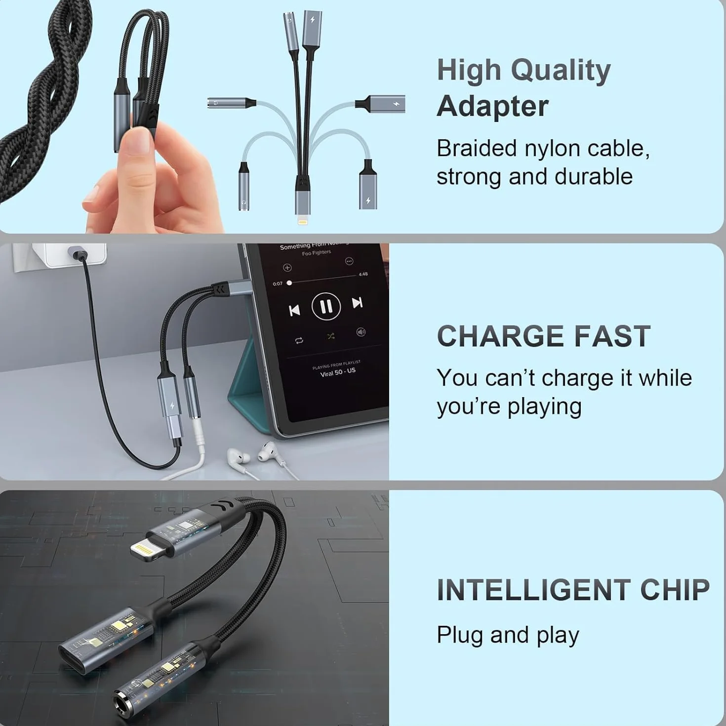 Adapter Lightning 2 w 1 do słuchawek 3,5 mm iPhone MFi konwerter muzyka ładowanie HiFi