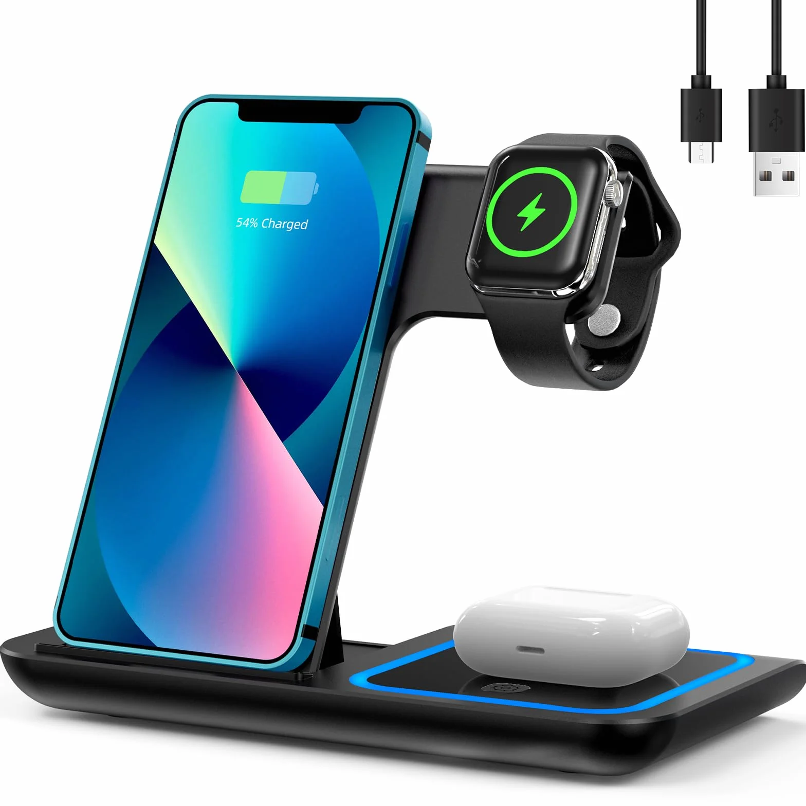 Stacja ładująca 3 w 1 Apple Watch i iPhone, bezprzewodowa ładowarka indukcyjna iPhone, składana stacja ładująca iPhone do Apple Watch AirPods, stacja ładująca do telefonu komórkowego do domu, biura