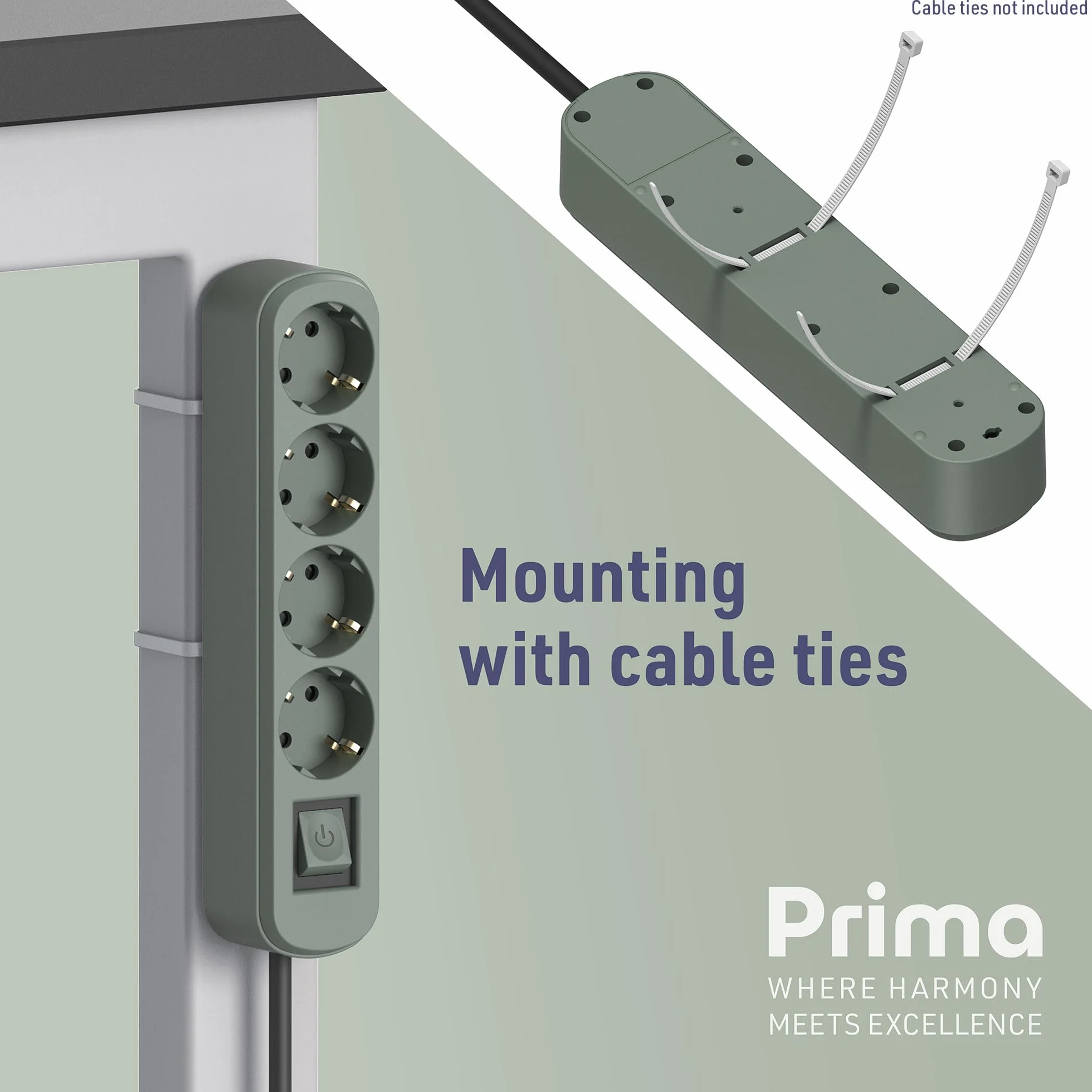 Electraline Listwa zasilająca 62424 x gniazdo Schuko 16 A z przełącznikiem, zielona 1,5 m
