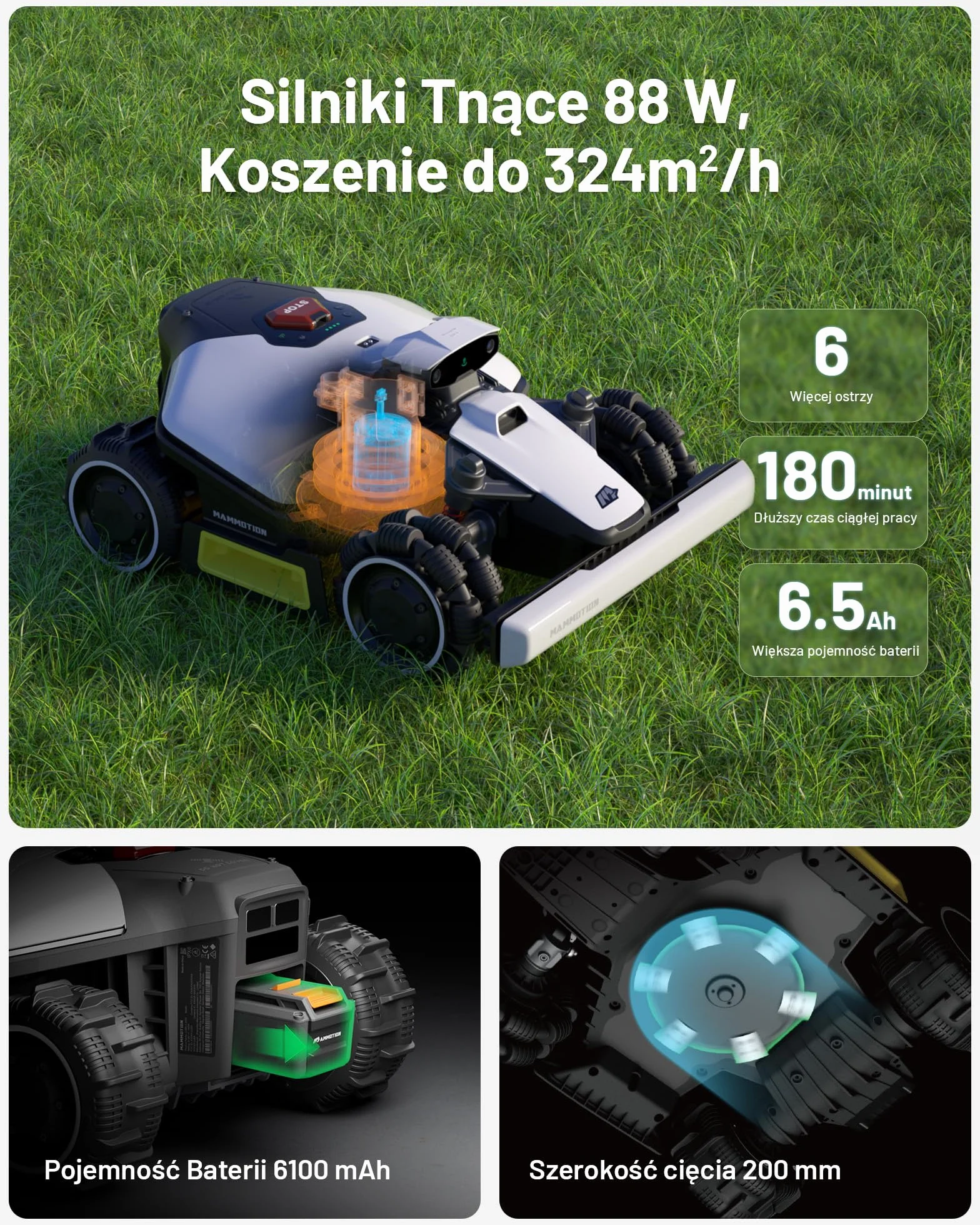 MAMMOTION LUBA mini AWD 1500 Robot Koszący, bez Przewodu Obwodowego, UltraSense AI Vision RTK, 1500 m², 80% Nachylenia, 25-70 mm